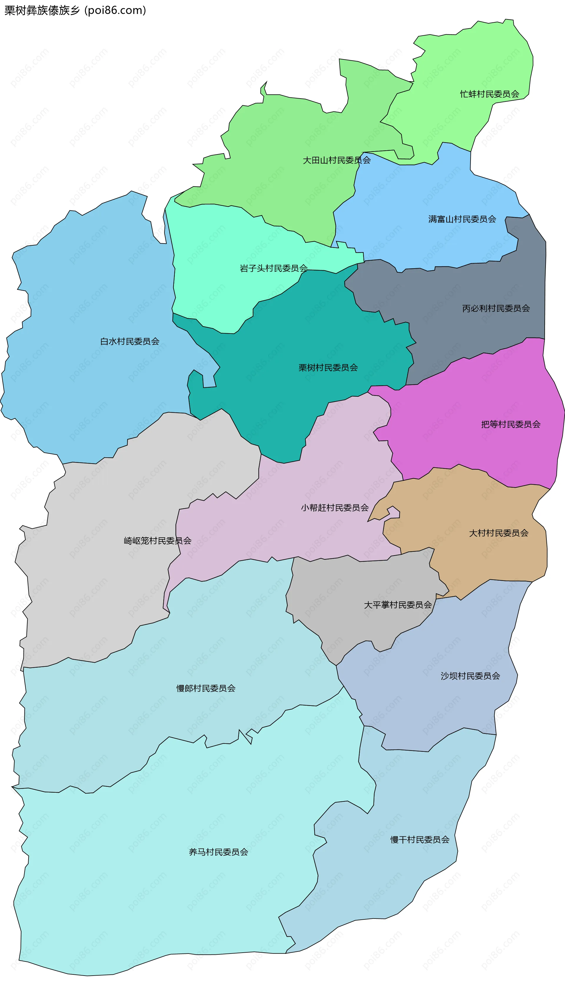 栗树彝族傣族乡边界地图(五级行政区划)