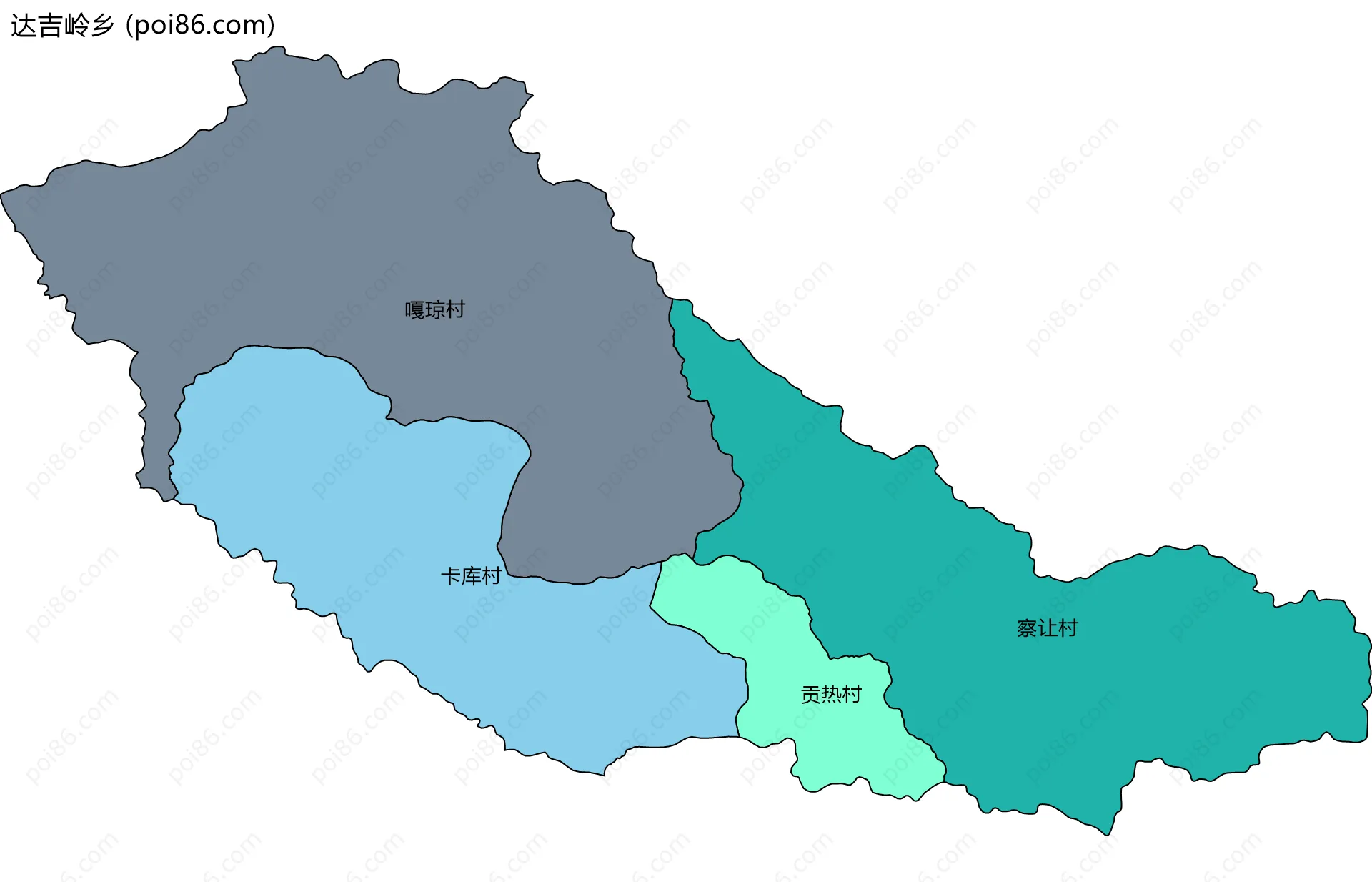 达吉岭乡边界地图(五级行政区划)