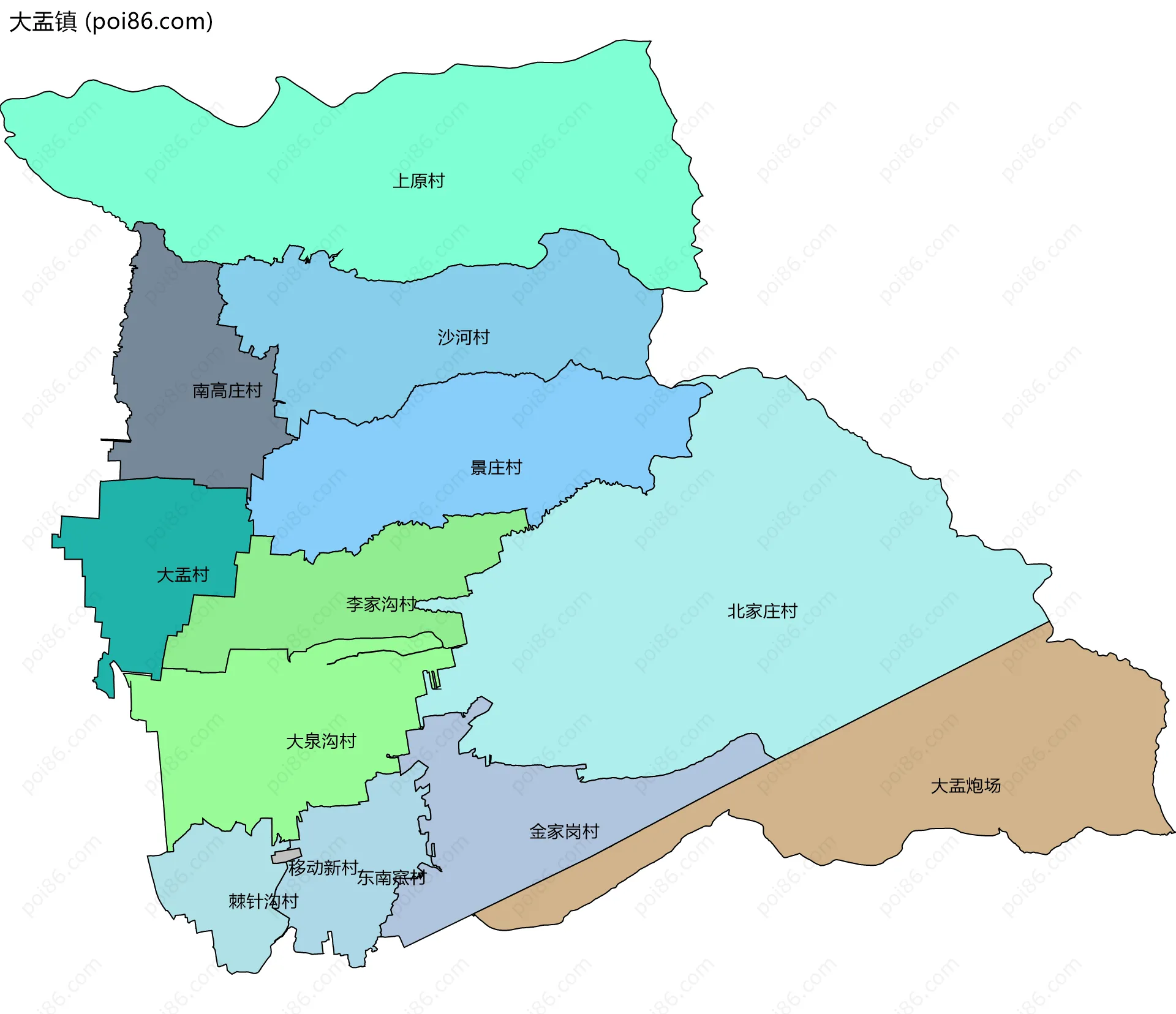 大盂镇边界地图(五级行政区划)