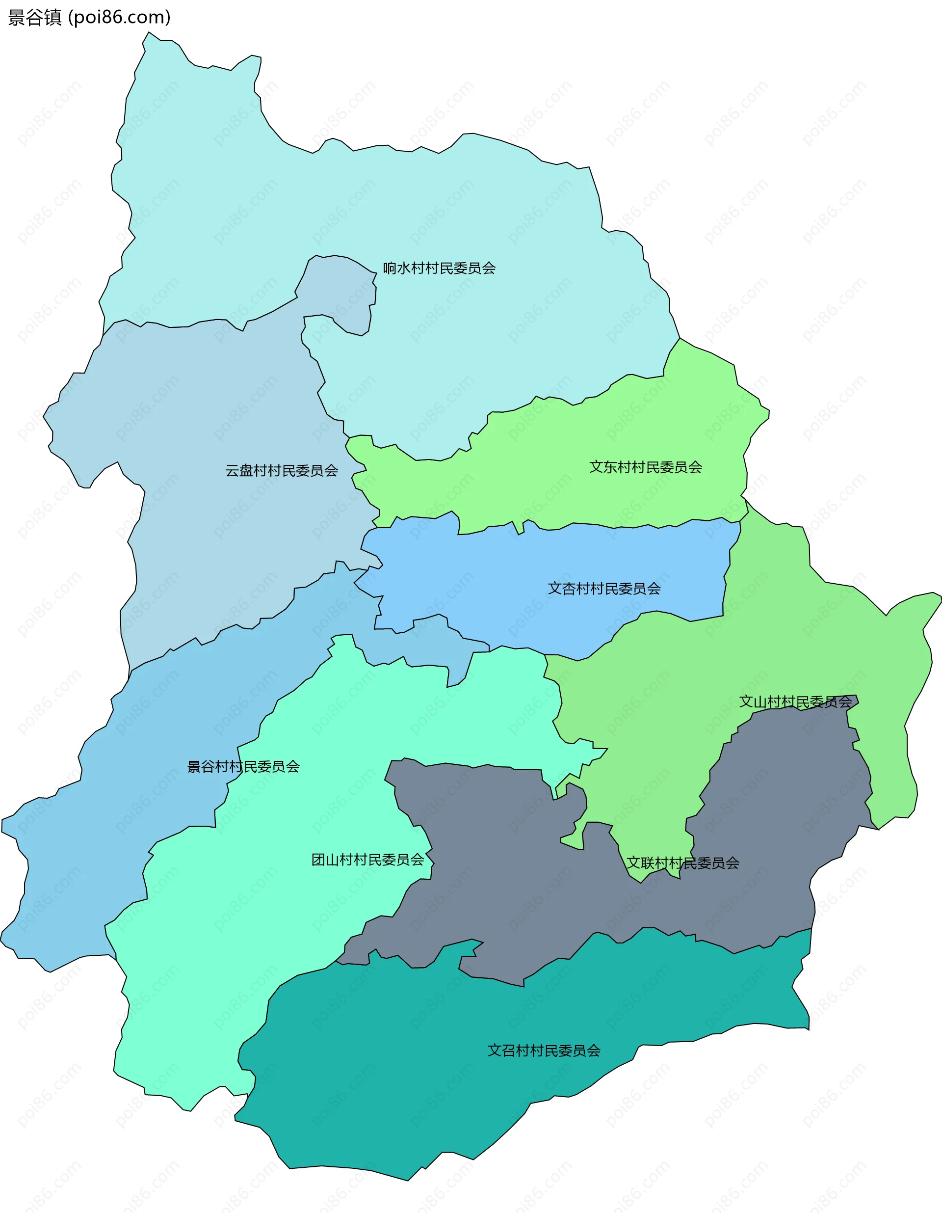景谷镇边界地图(五级行政区划)
