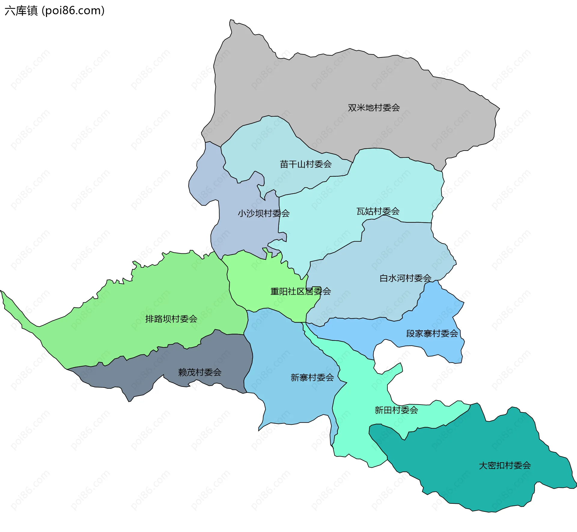 六库镇边界地图(五级行政区划)