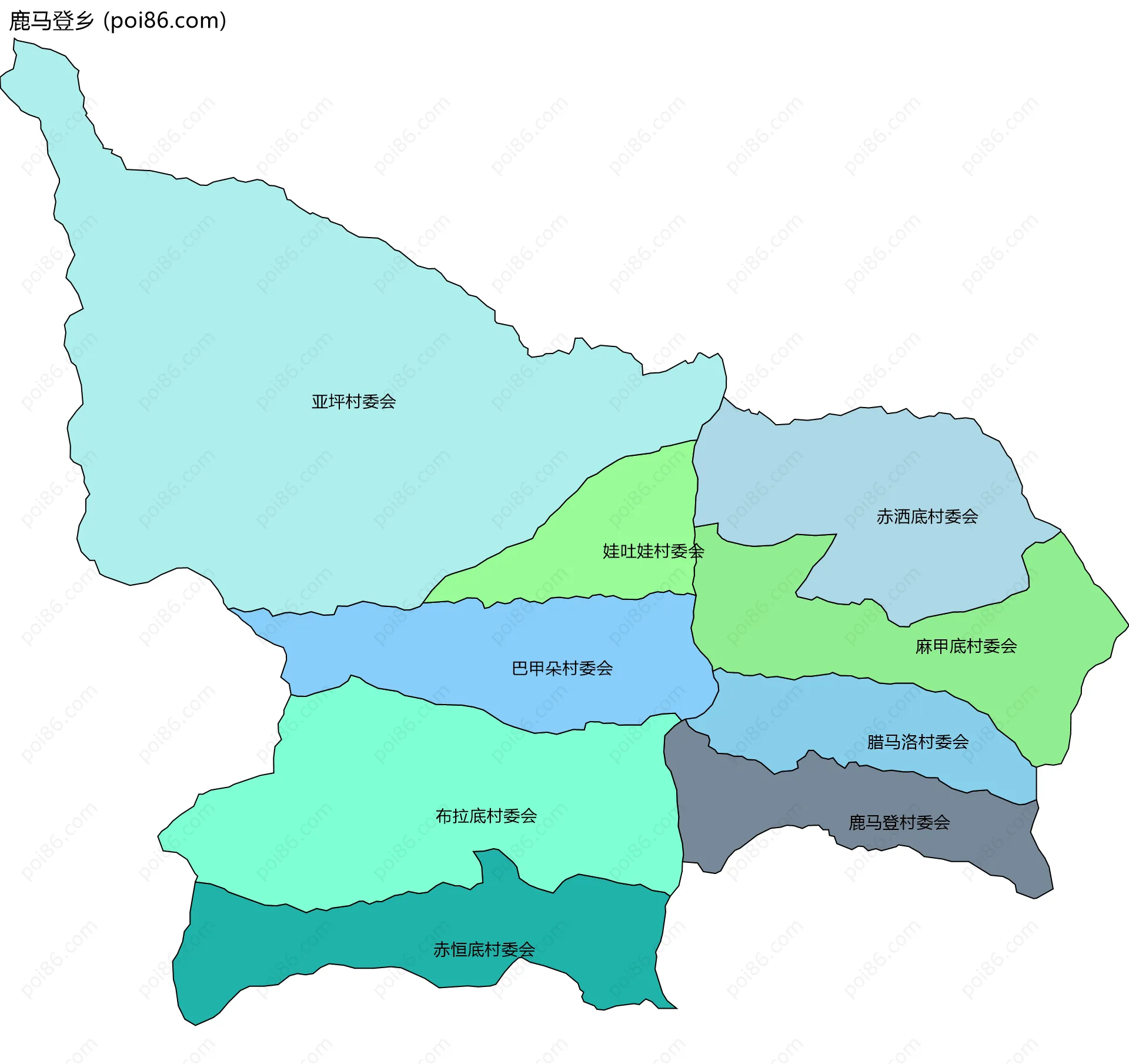 鹿马登乡边界地图(五级行政区划)