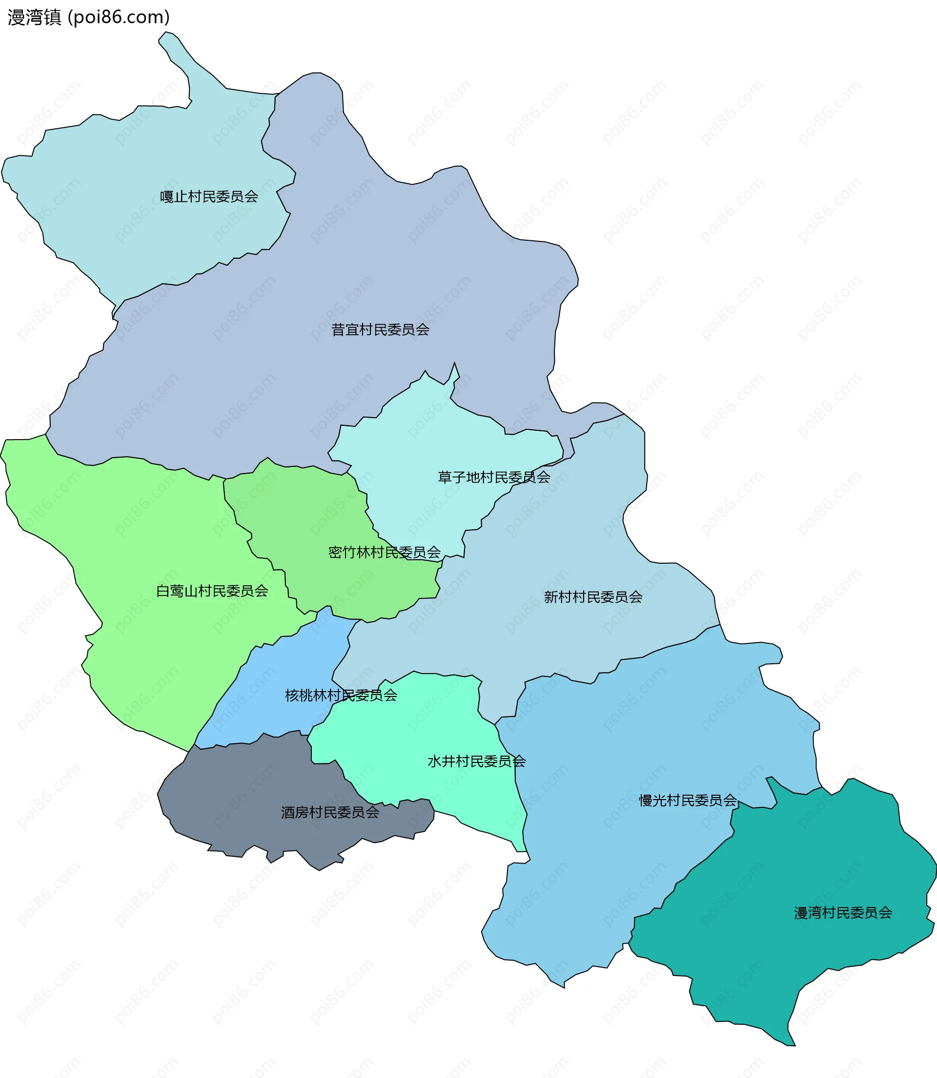 漫湾镇边界地图(五级行政区划)