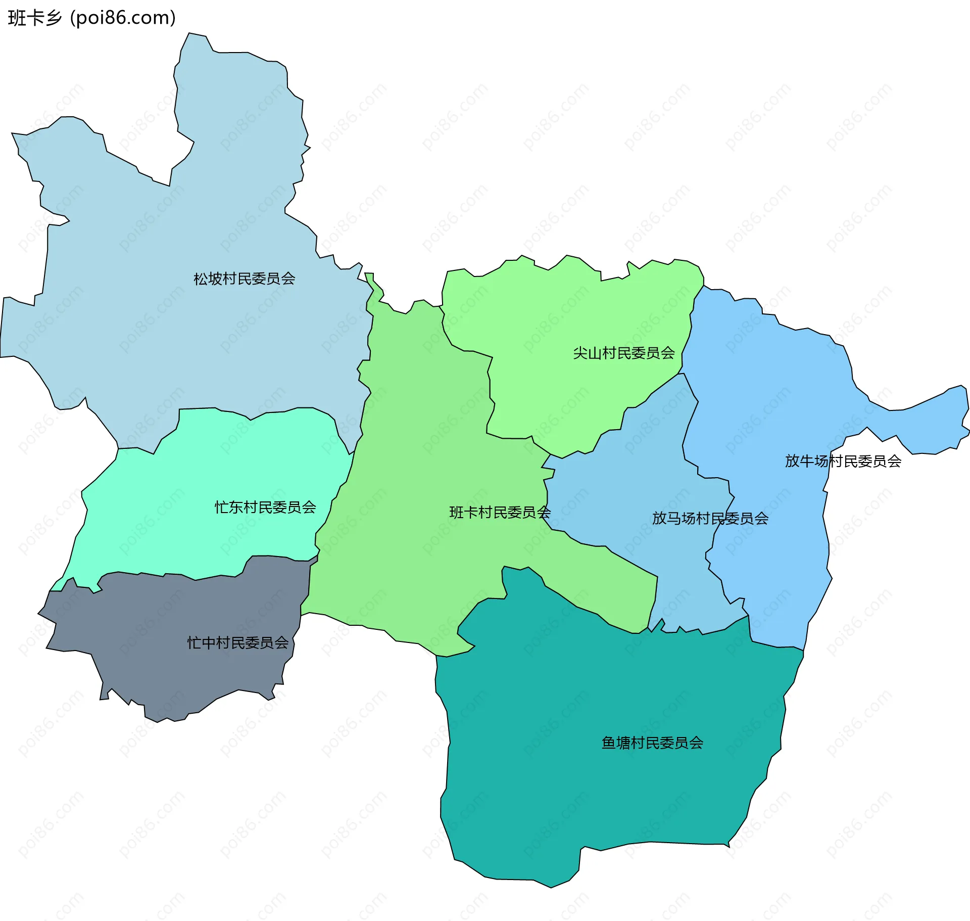 班卡乡边界地图(五级行政区划)