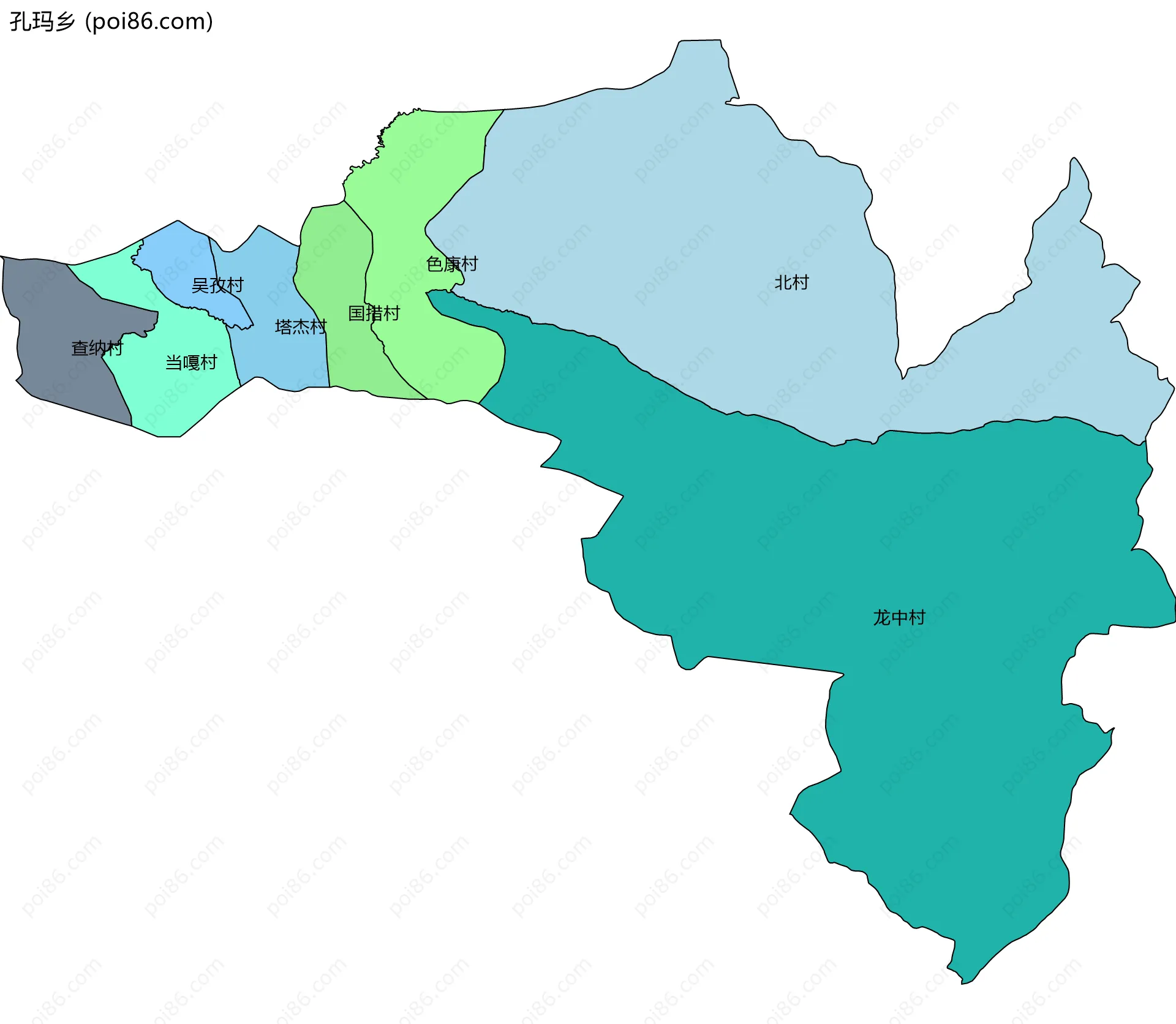 孔玛乡边界地图(五级行政区划)