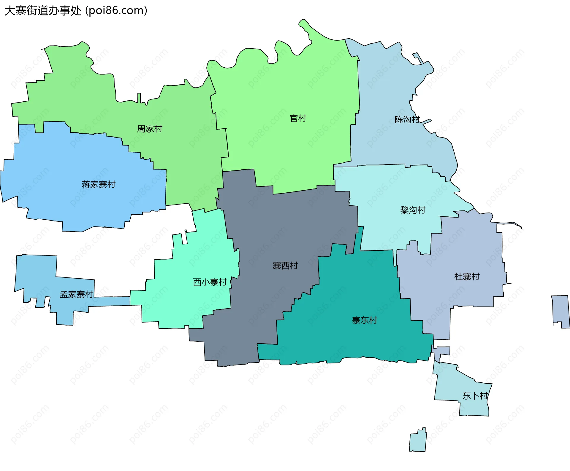 大寨街道办事处边界地图(五级行政区划)
