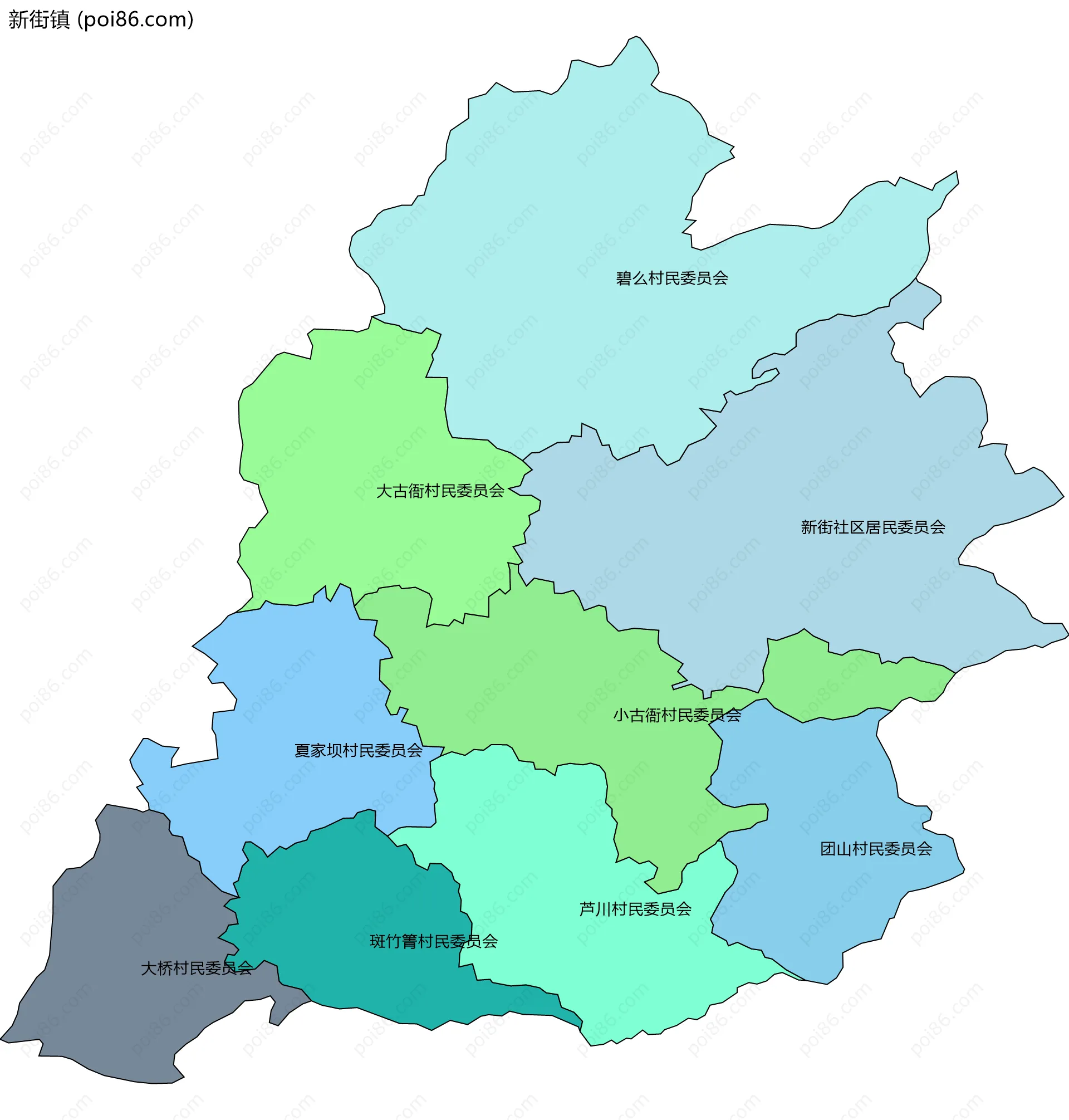 新街镇边界地图(五级行政区划)