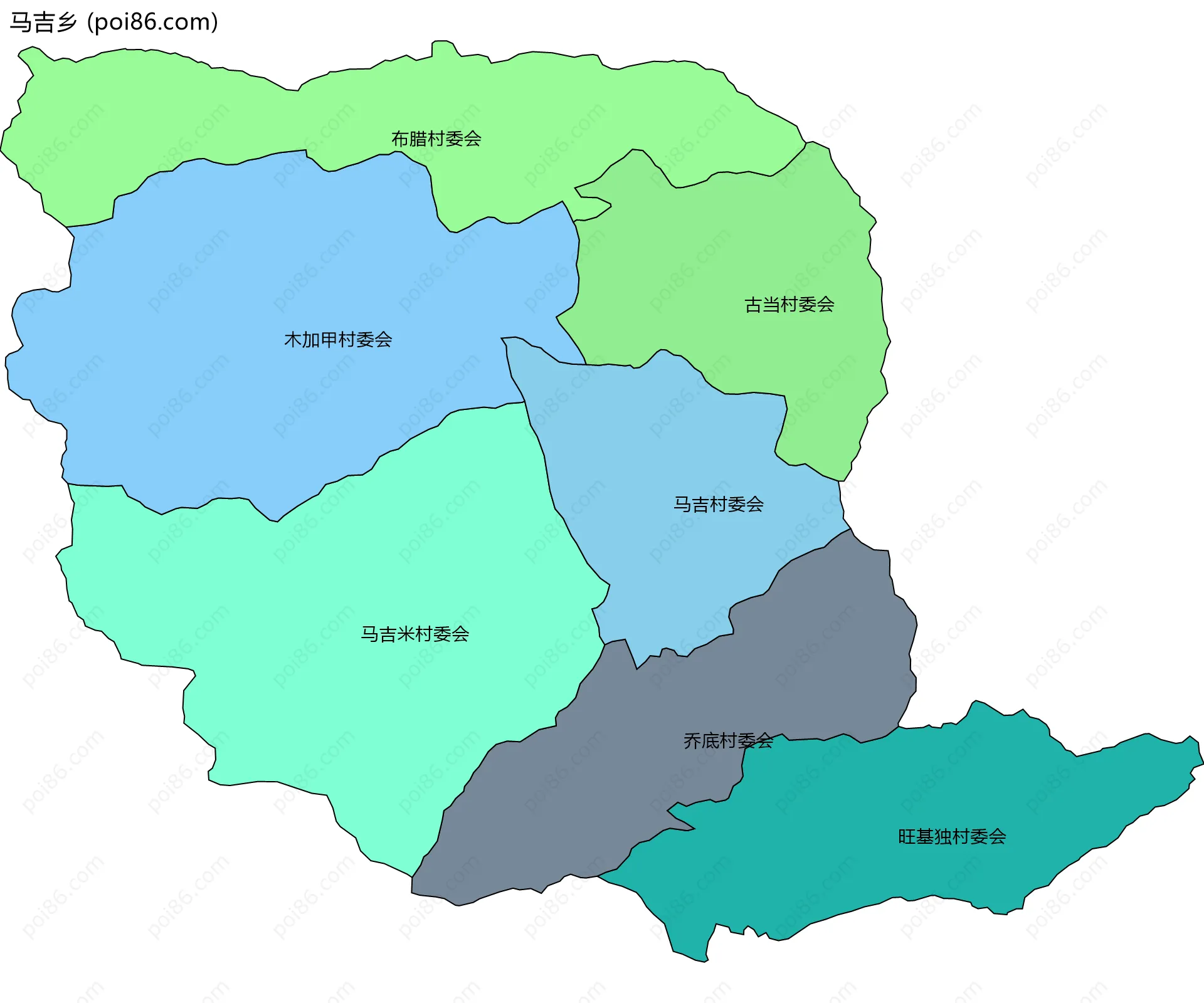 马吉乡边界地图(五级行政区划)