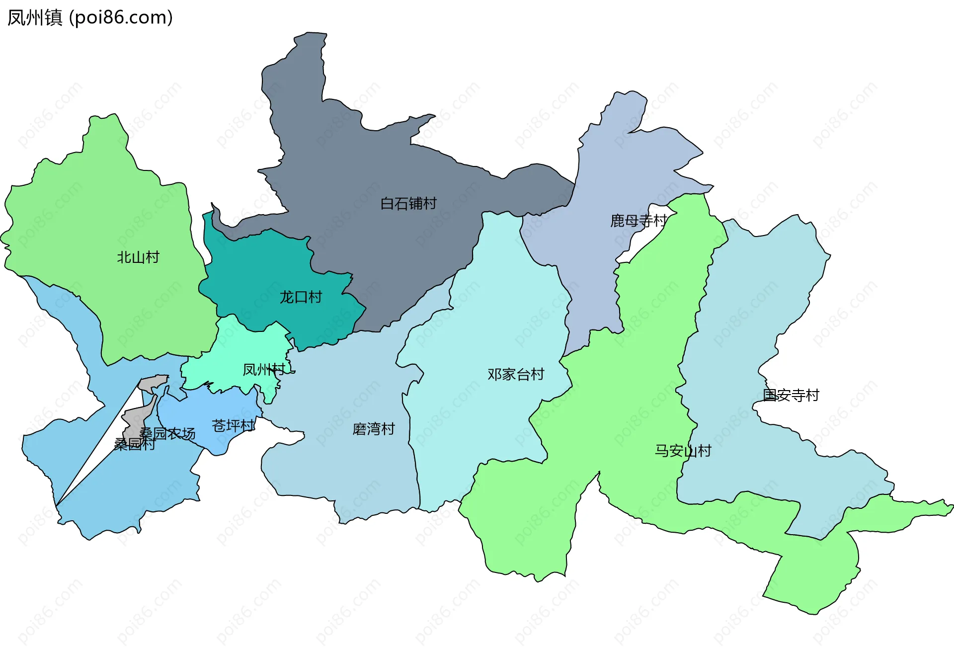 凤州镇边界地图(五级行政区划)