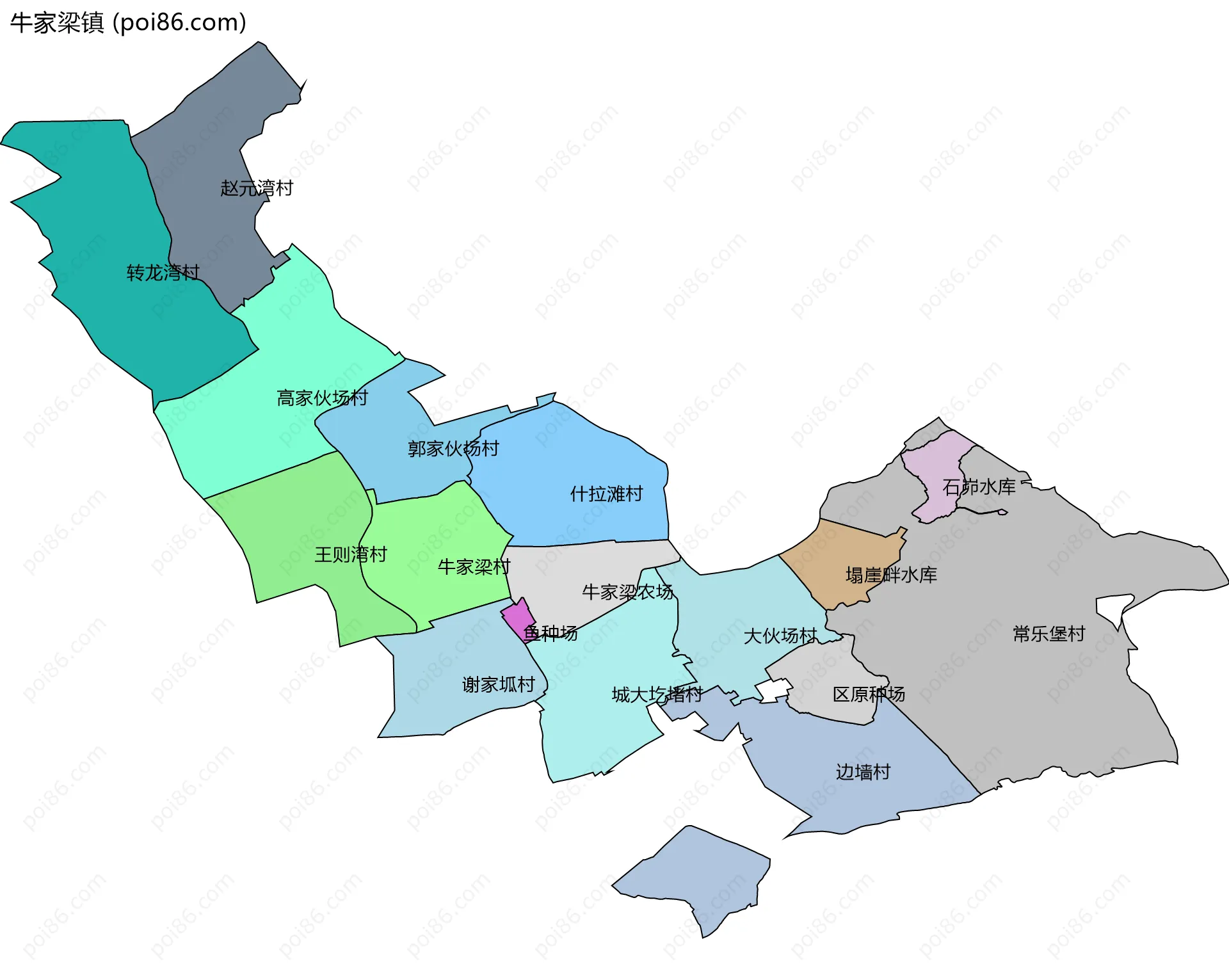 牛家梁镇边界地图(五级行政区划)