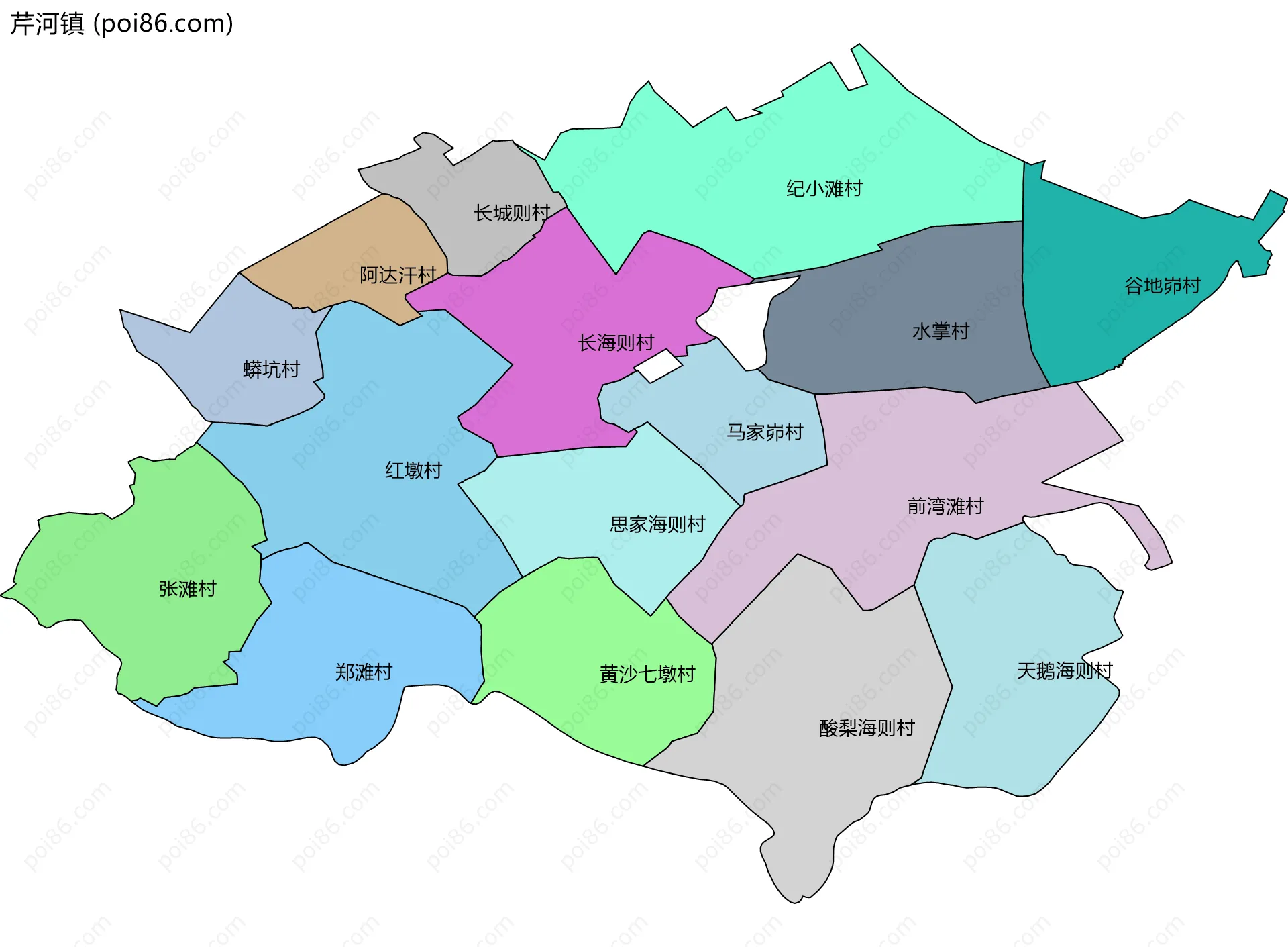 芹河镇边界地图(五级行政区划)