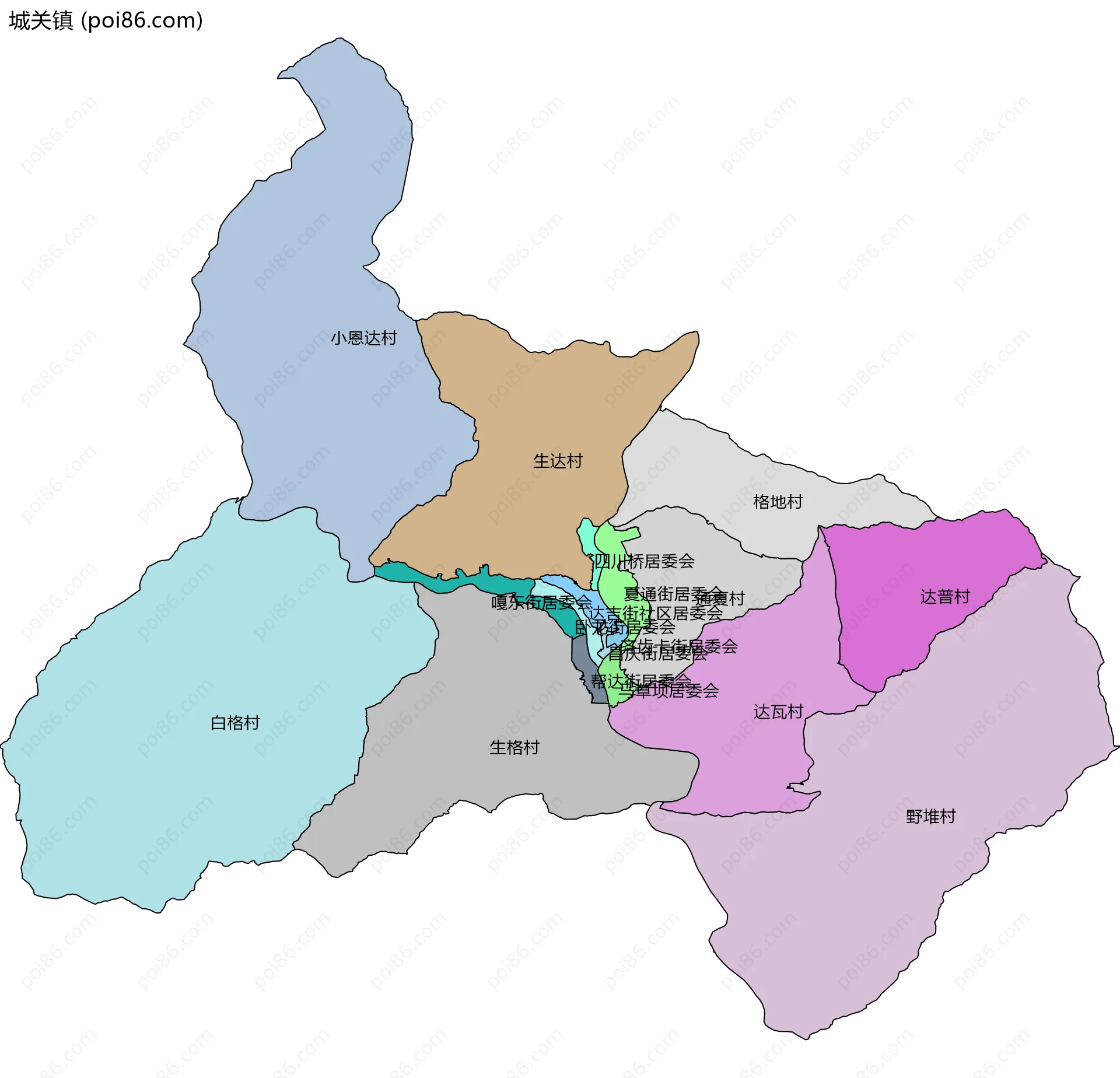 城关镇边界地图(五级行政区划)