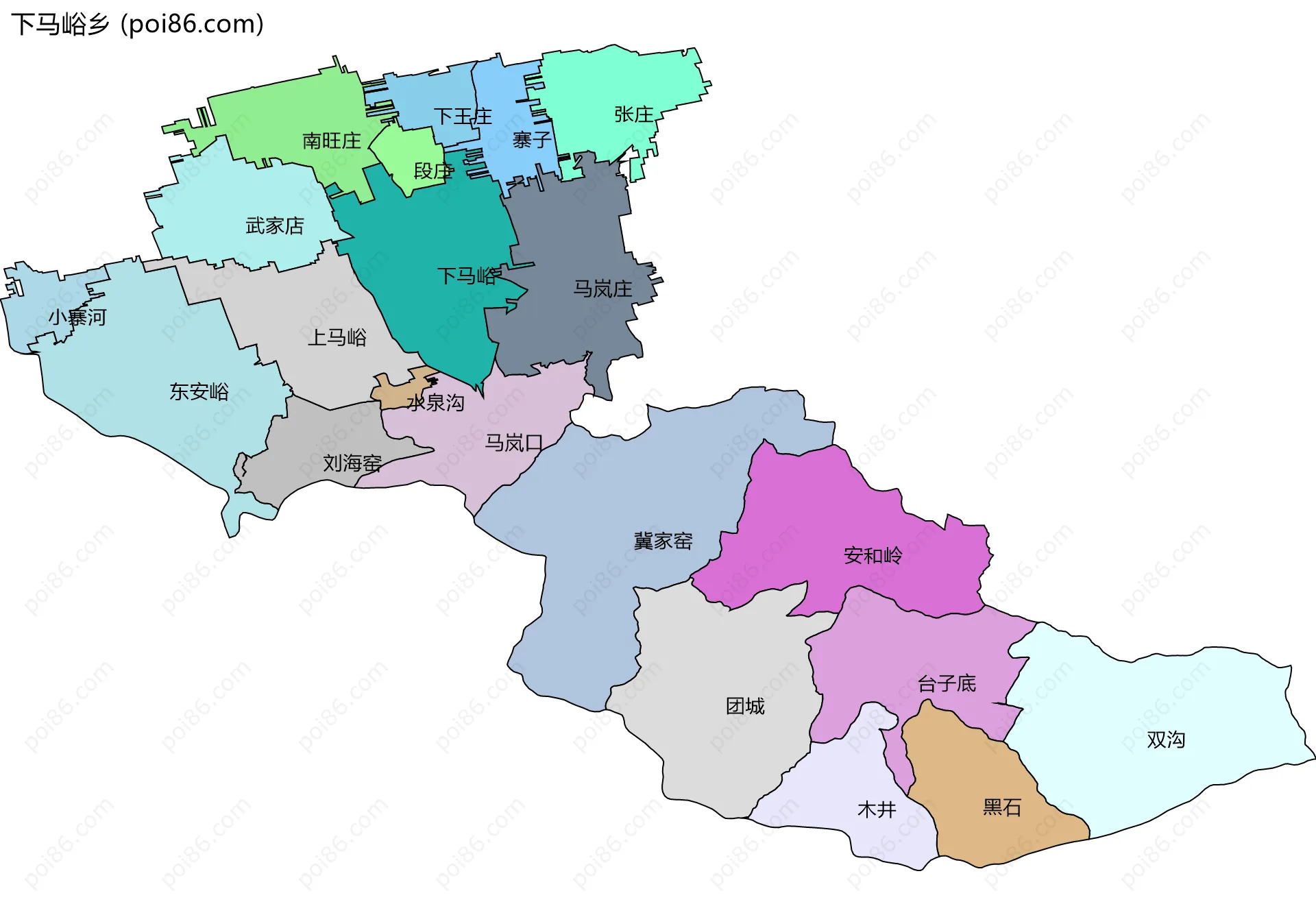 下马峪乡边界地图(五级行政区划)