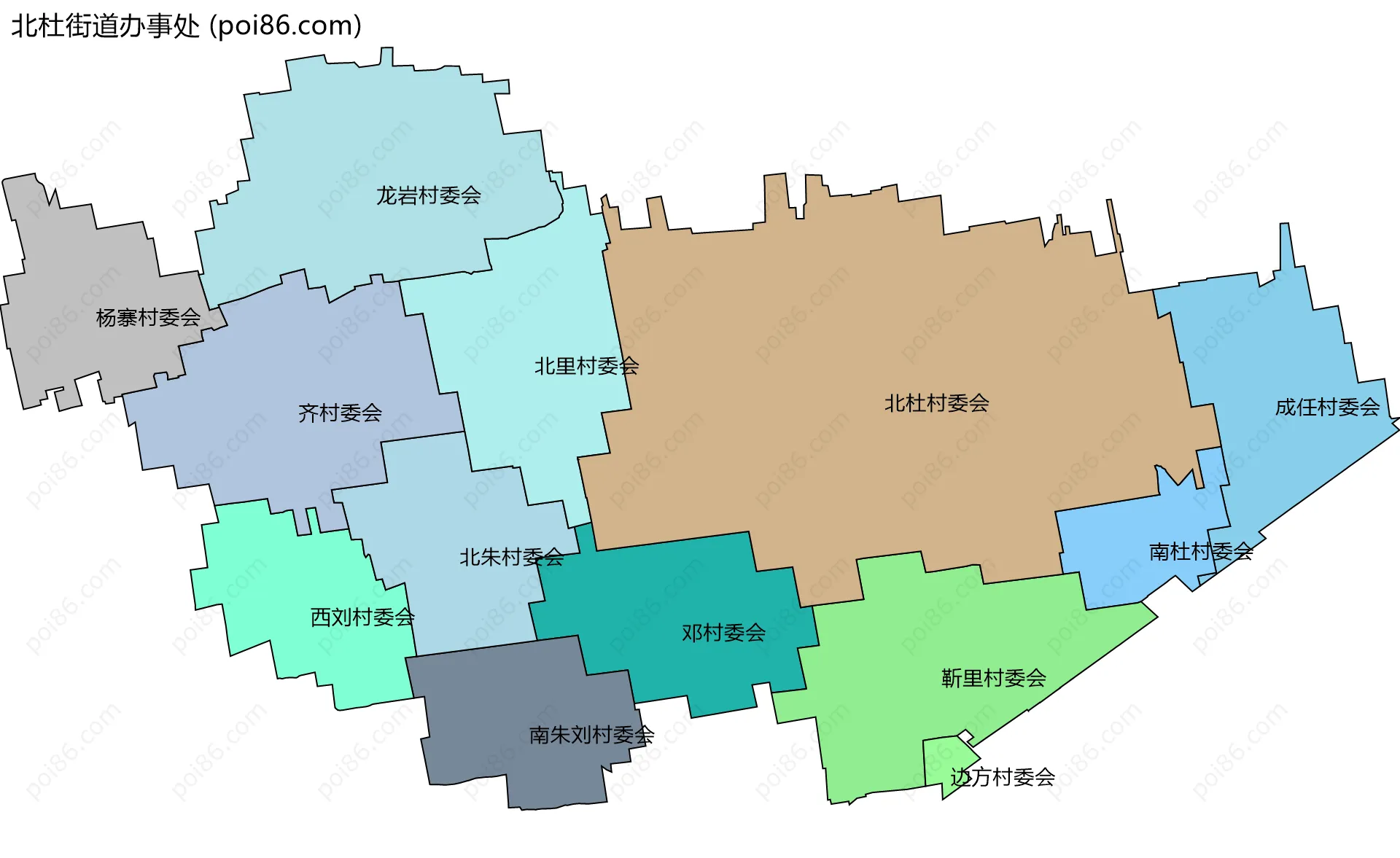 北杜街道办事处边界地图(五级行政区划)