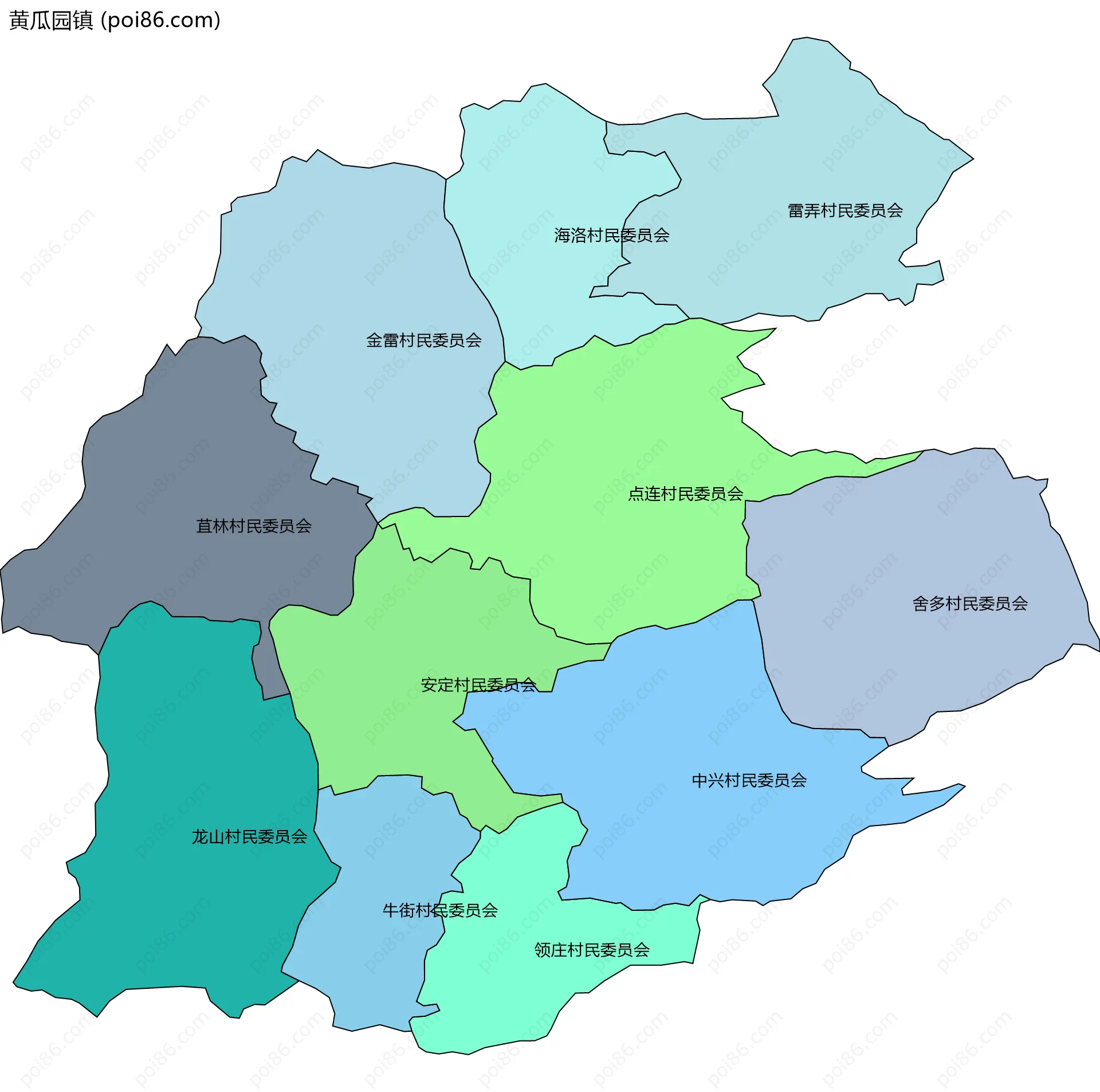 黄瓜园镇边界地图(五级行政区划)