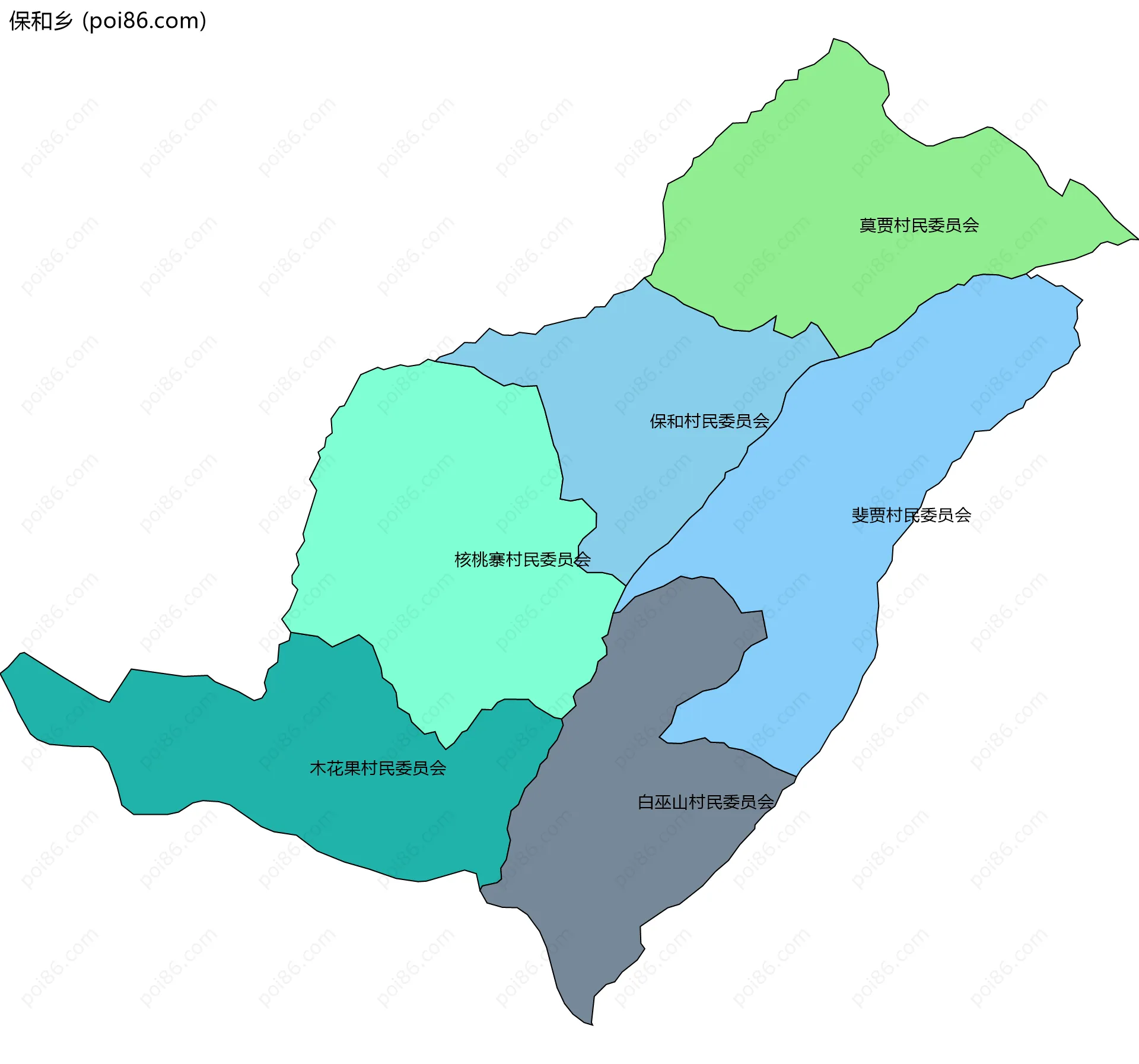 保和乡边界地图(五级行政区划)