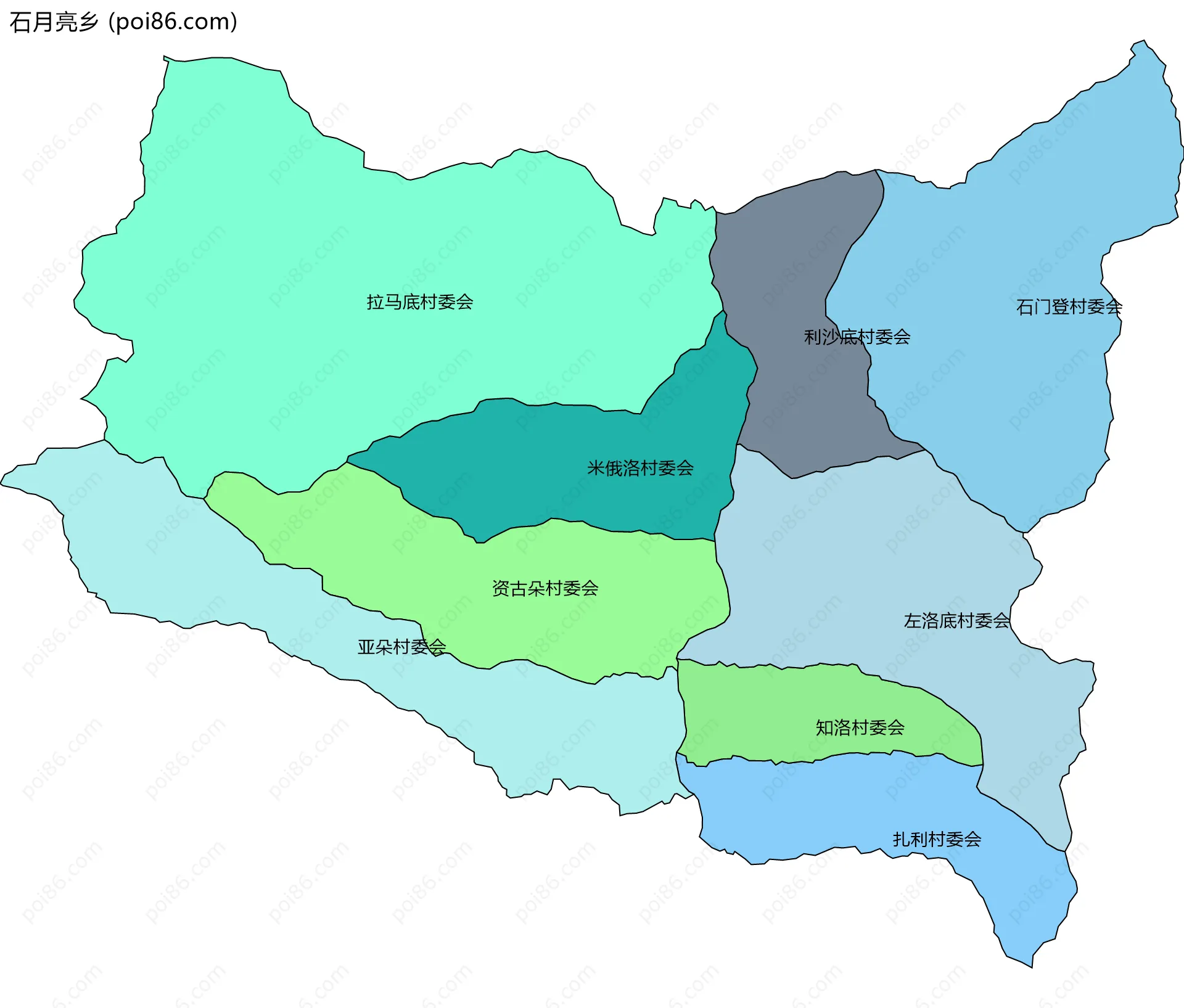 石月亮乡边界地图(五级行政区划)