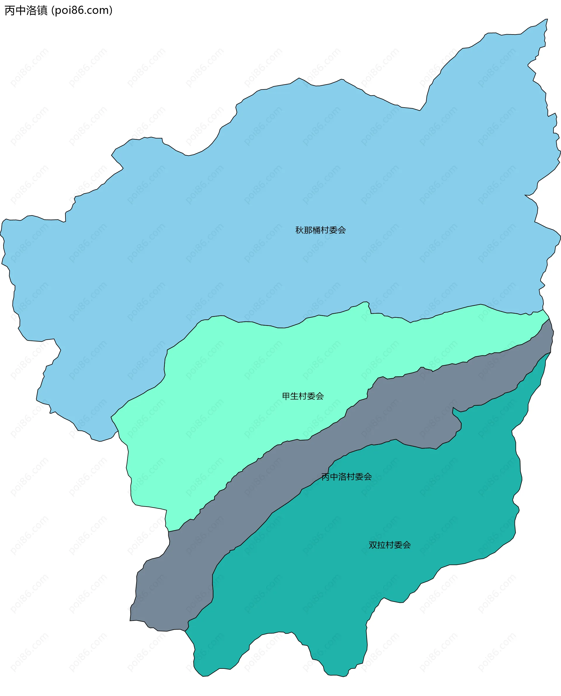 丙中洛镇边界地图(五级行政区划)