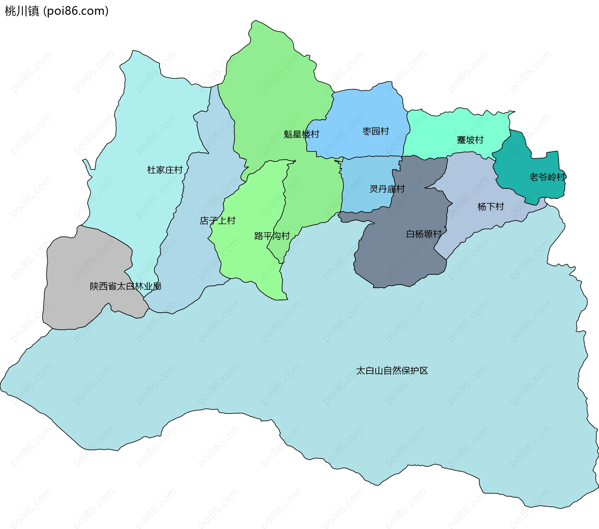 桃川镇边界地图(五级行政区划)