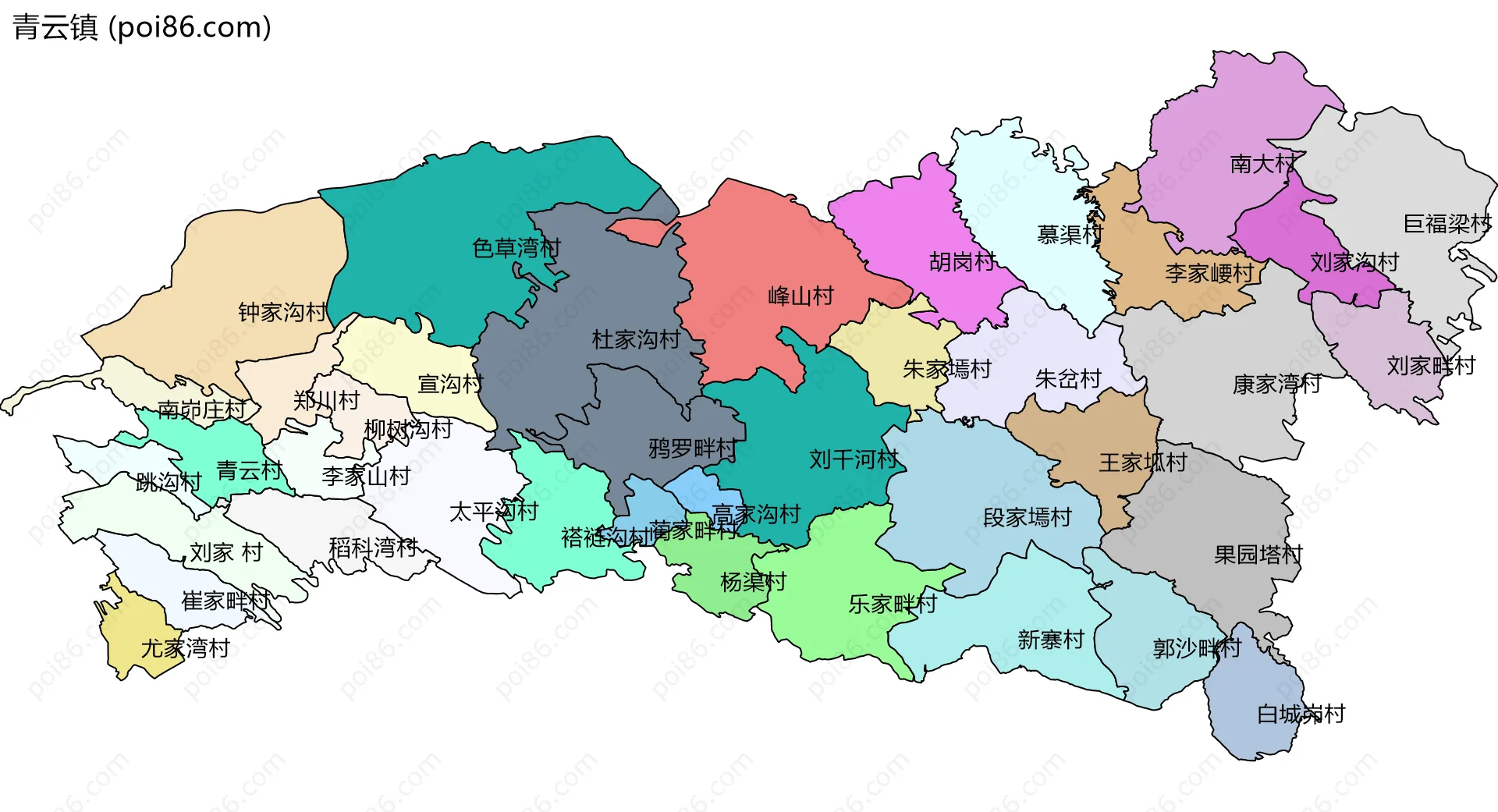 青云镇边界地图(五级行政区划)