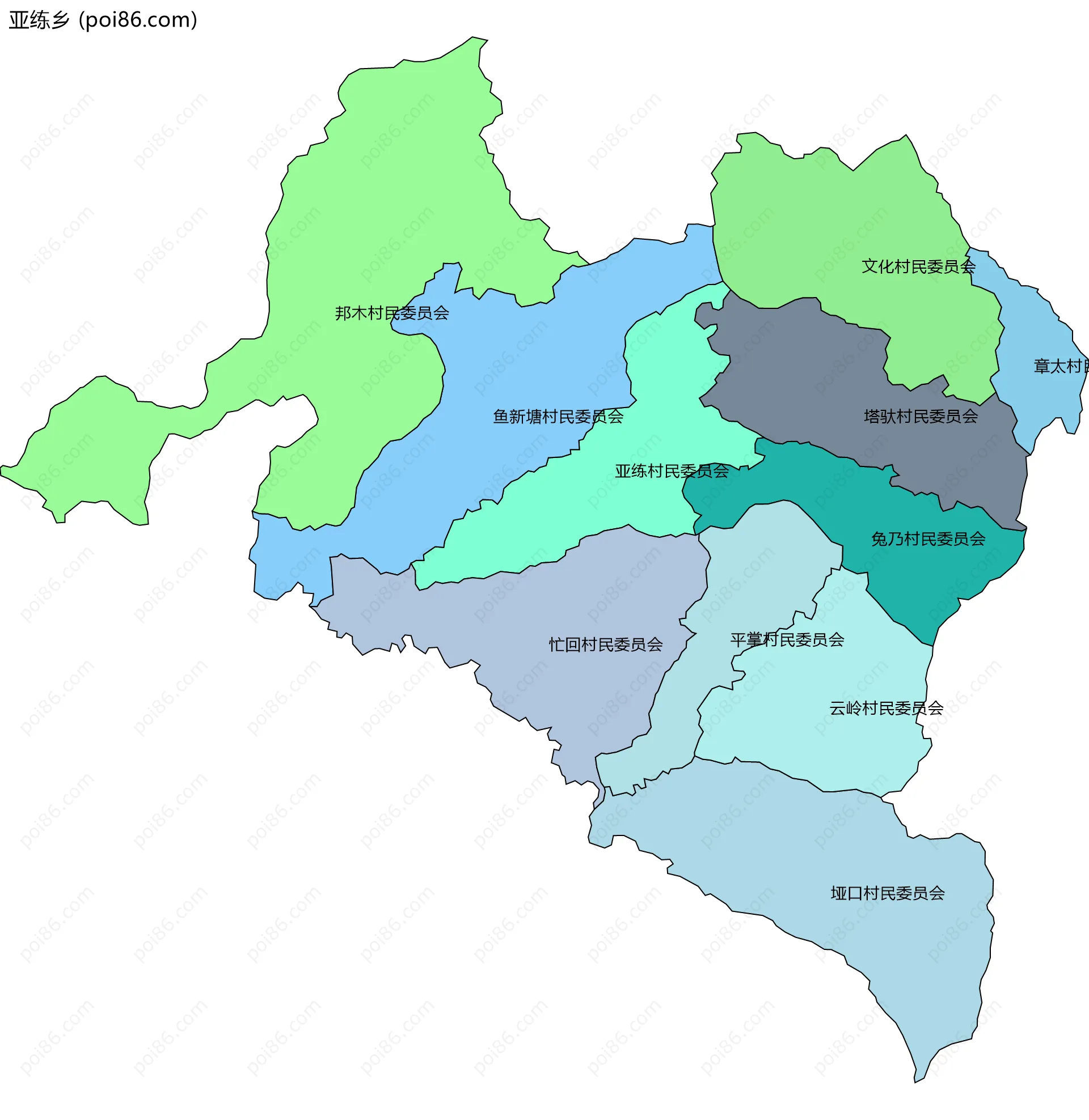 亚练乡边界地图(五级行政区划)