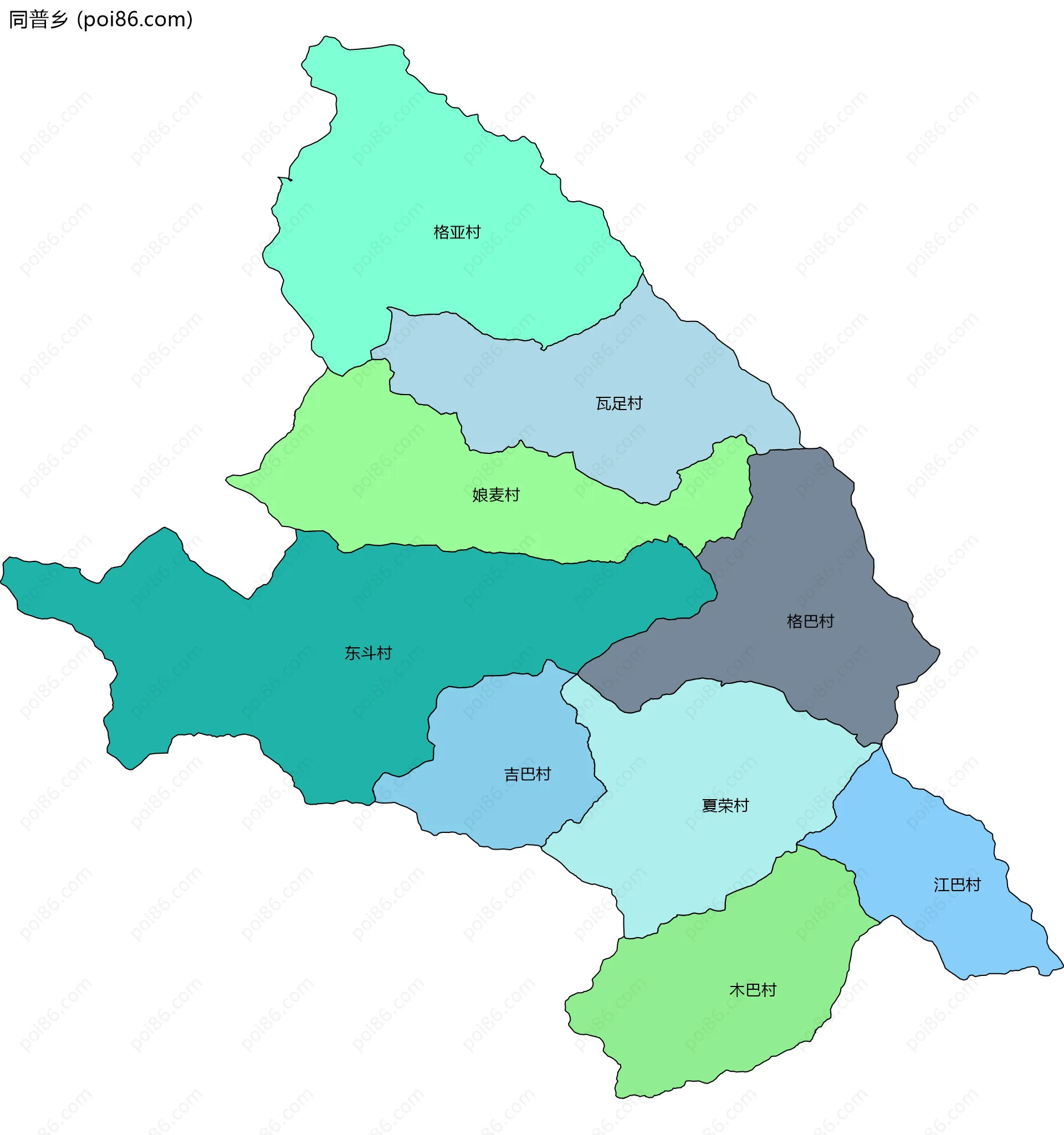 同普乡边界地图(五级行政区划)