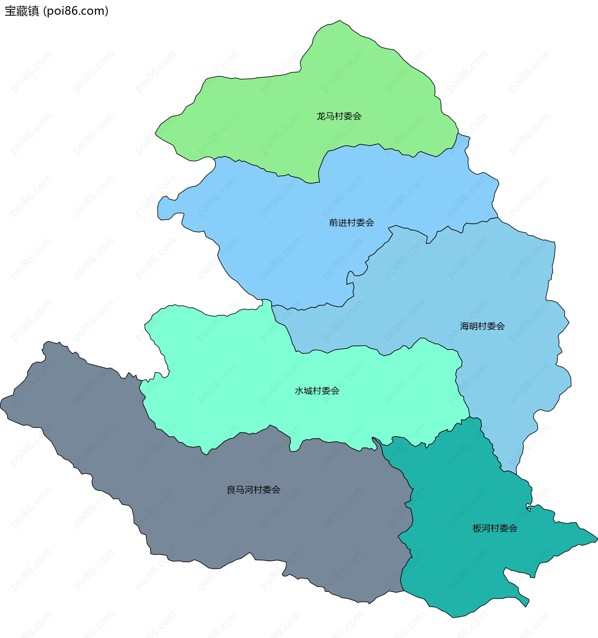 宝藏镇边界地图(五级行政区划)