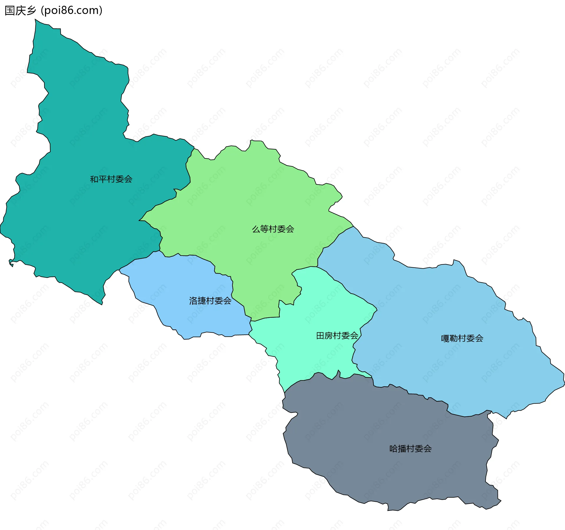 国庆乡边界地图(五级行政区划)