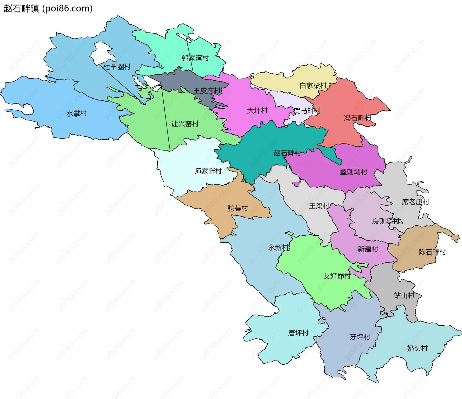 赵石畔镇边界地图(五级行政区划)