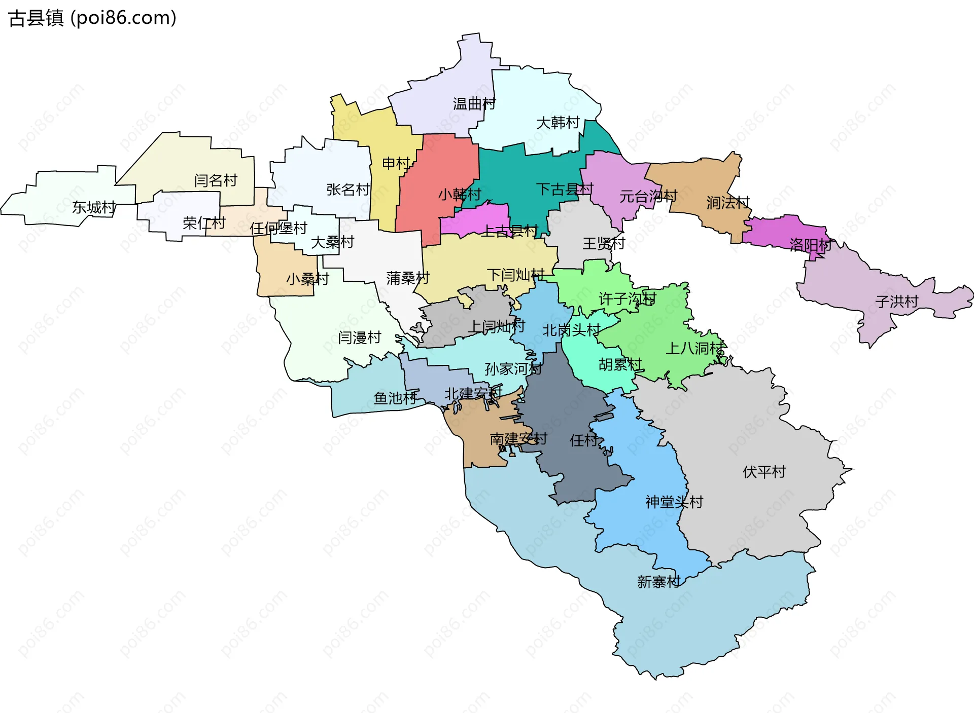 古县镇边界地图(五级行政区划)