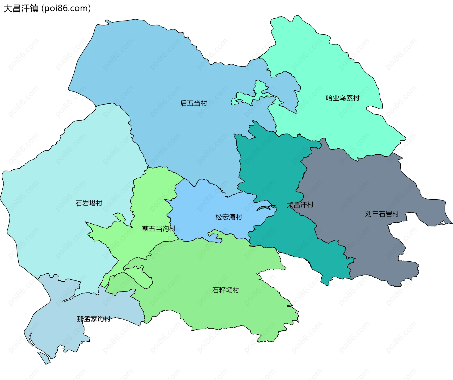 大昌汗镇边界地图(五级行政区划)