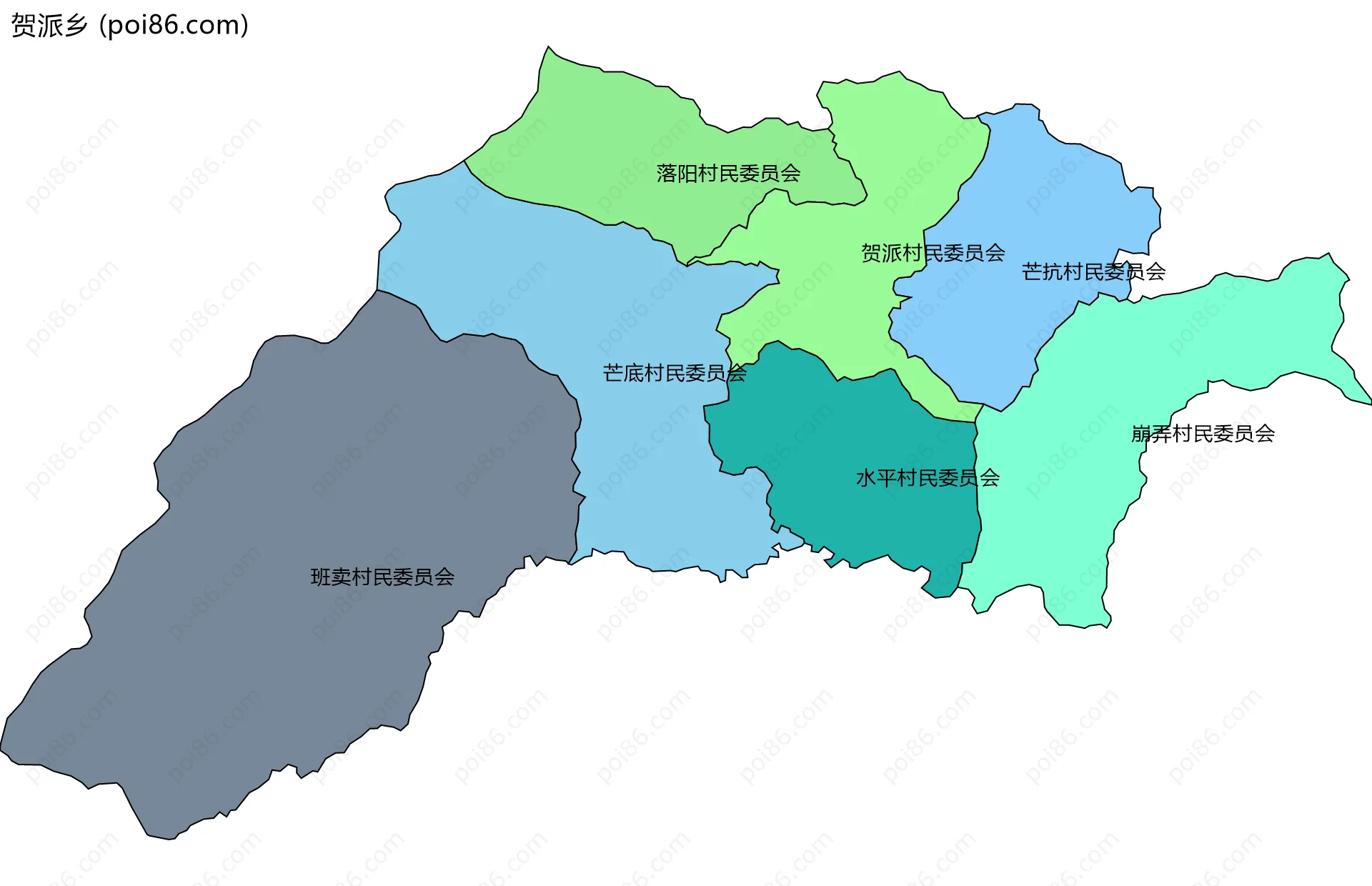 贺派乡边界地图(五级行政区划)