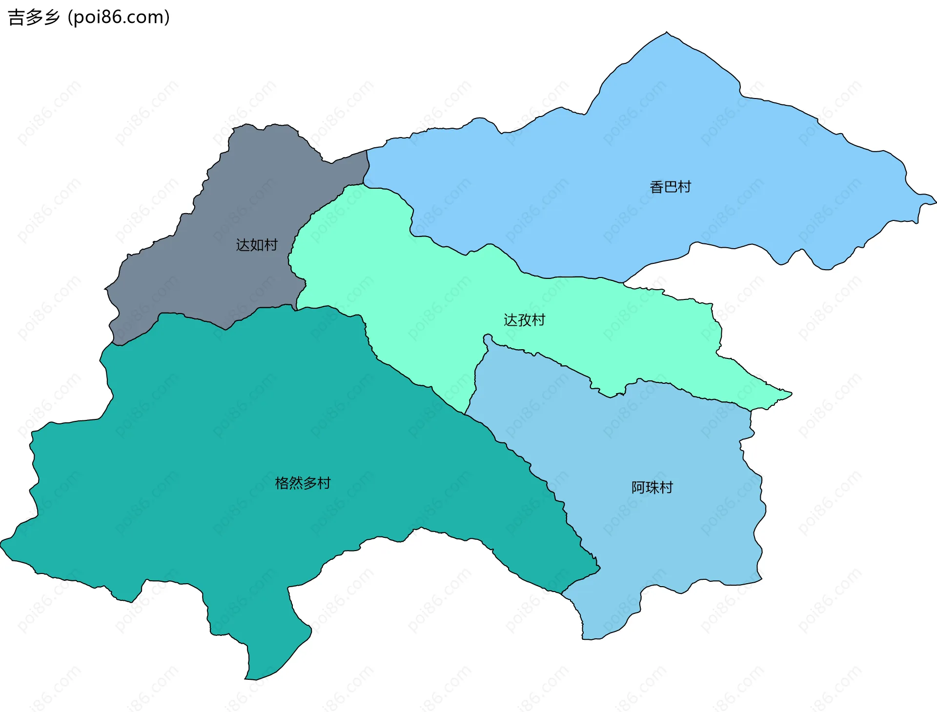 吉多乡边界地图(五级行政区划)