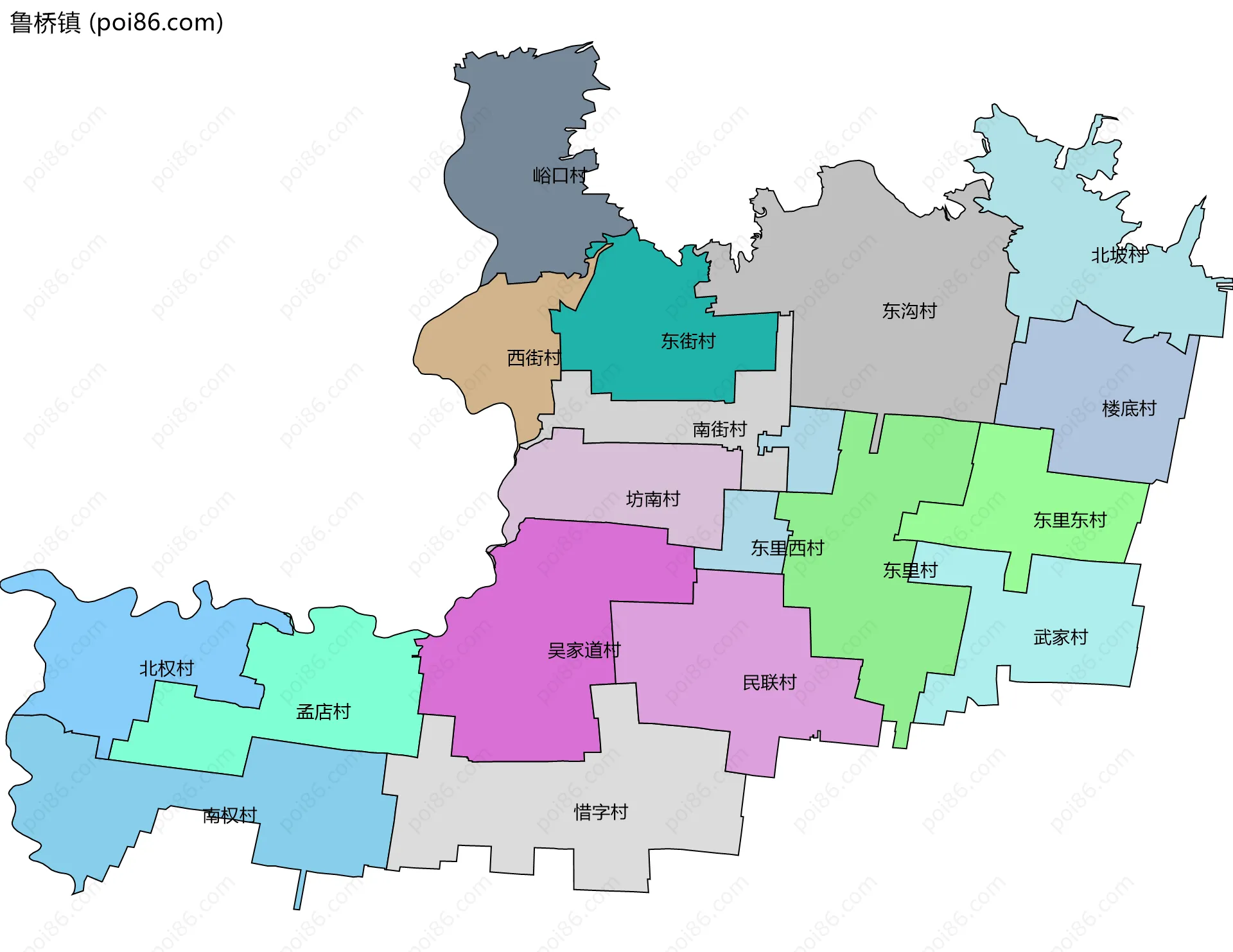鲁桥镇边界地图(五级行政区划)