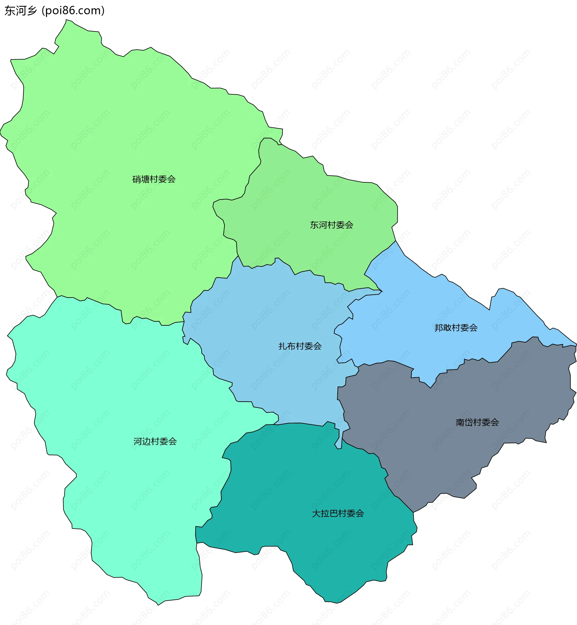 东河乡边界地图(五级行政区划)