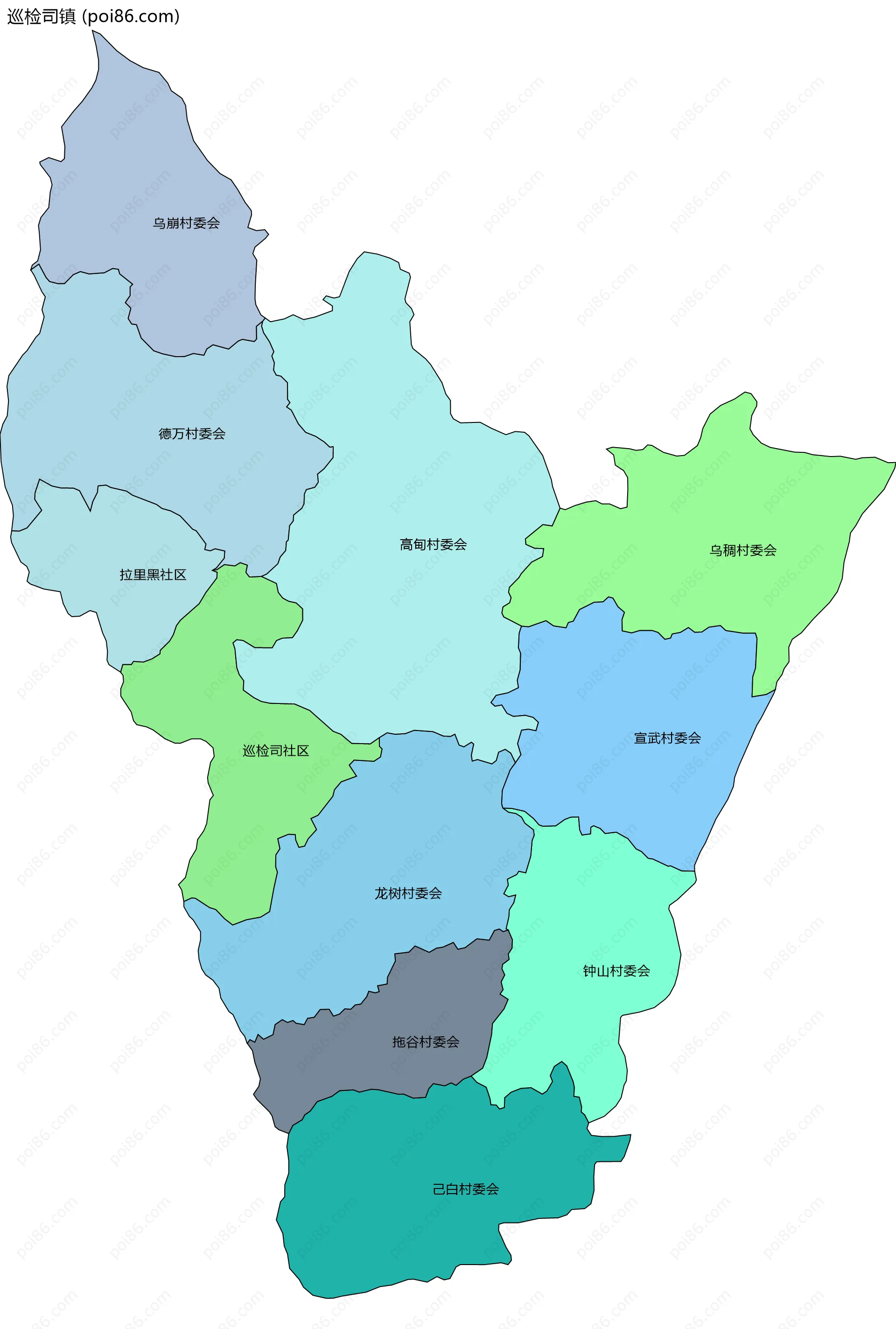 巡检司镇边界地图(五级行政区划)