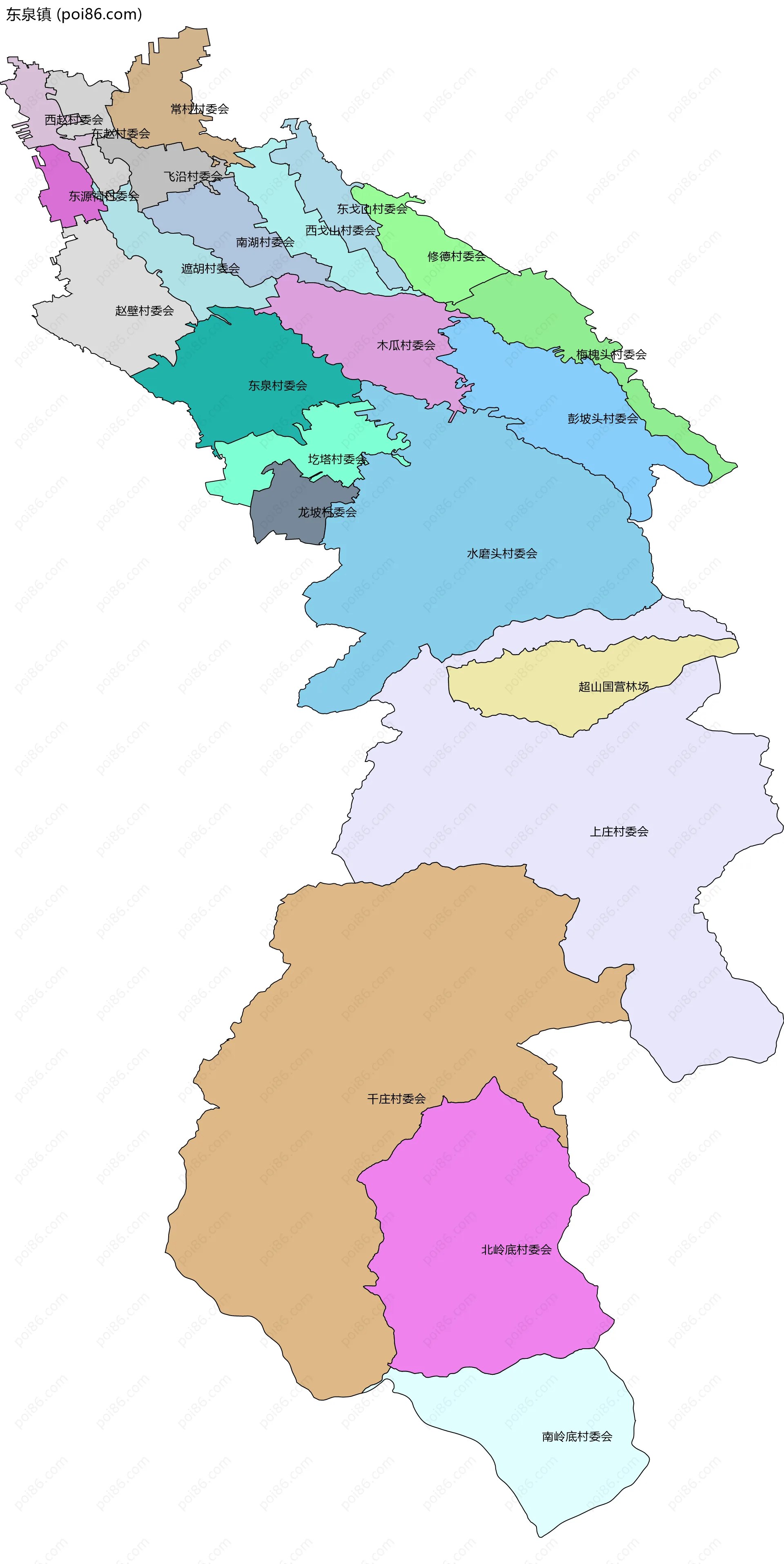 东泉镇边界地图(五级行政区划)