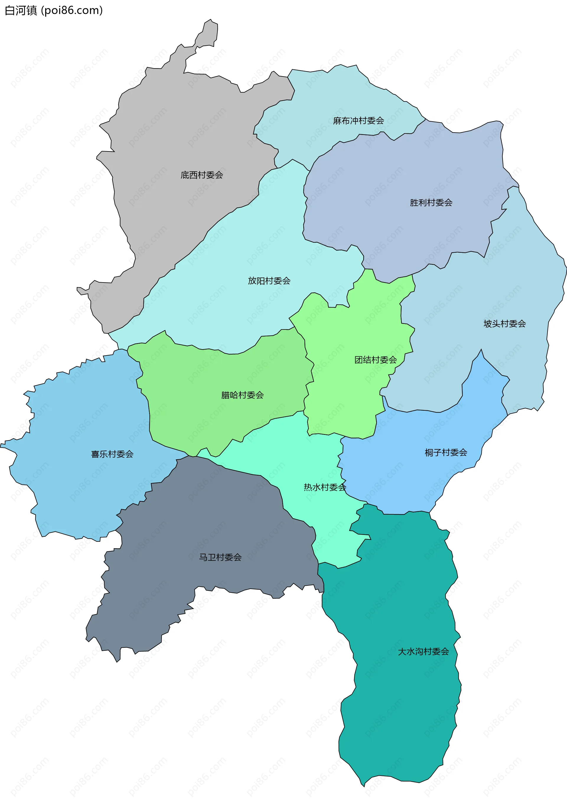 白河镇边界地图(五级行政区划)