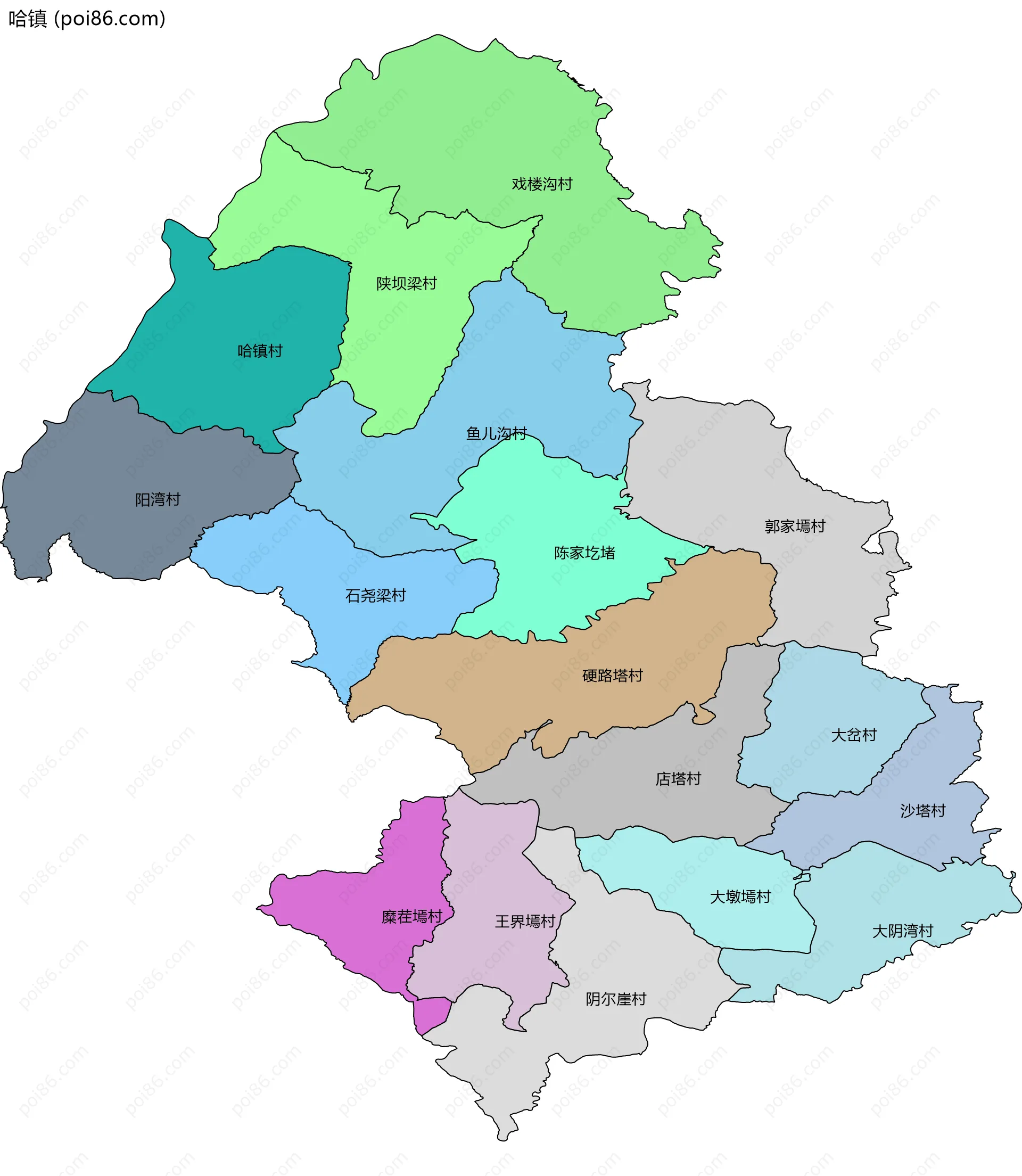 哈镇边界地图(五级行政区划)