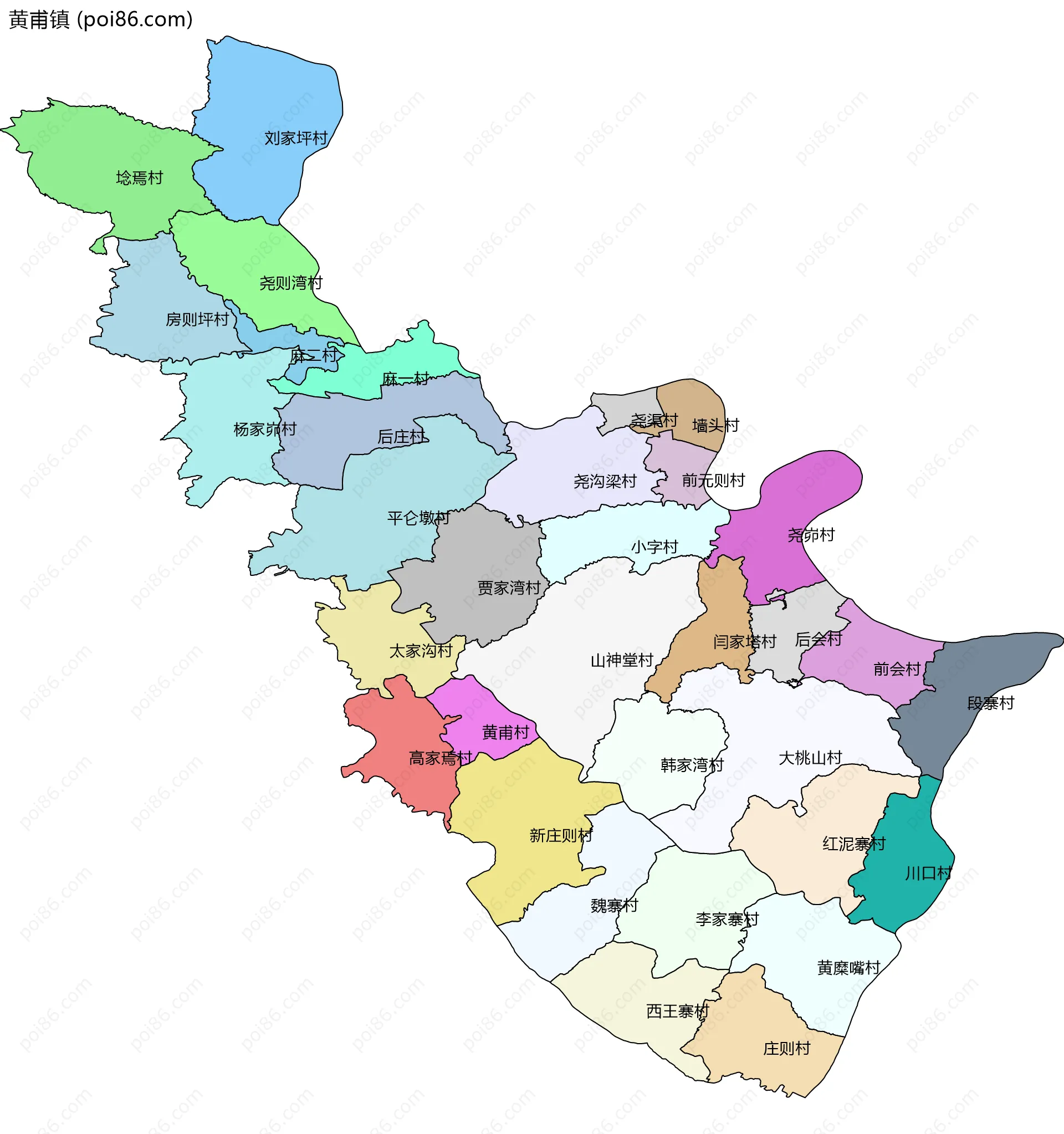 黄甫镇边界地图(五级行政区划)