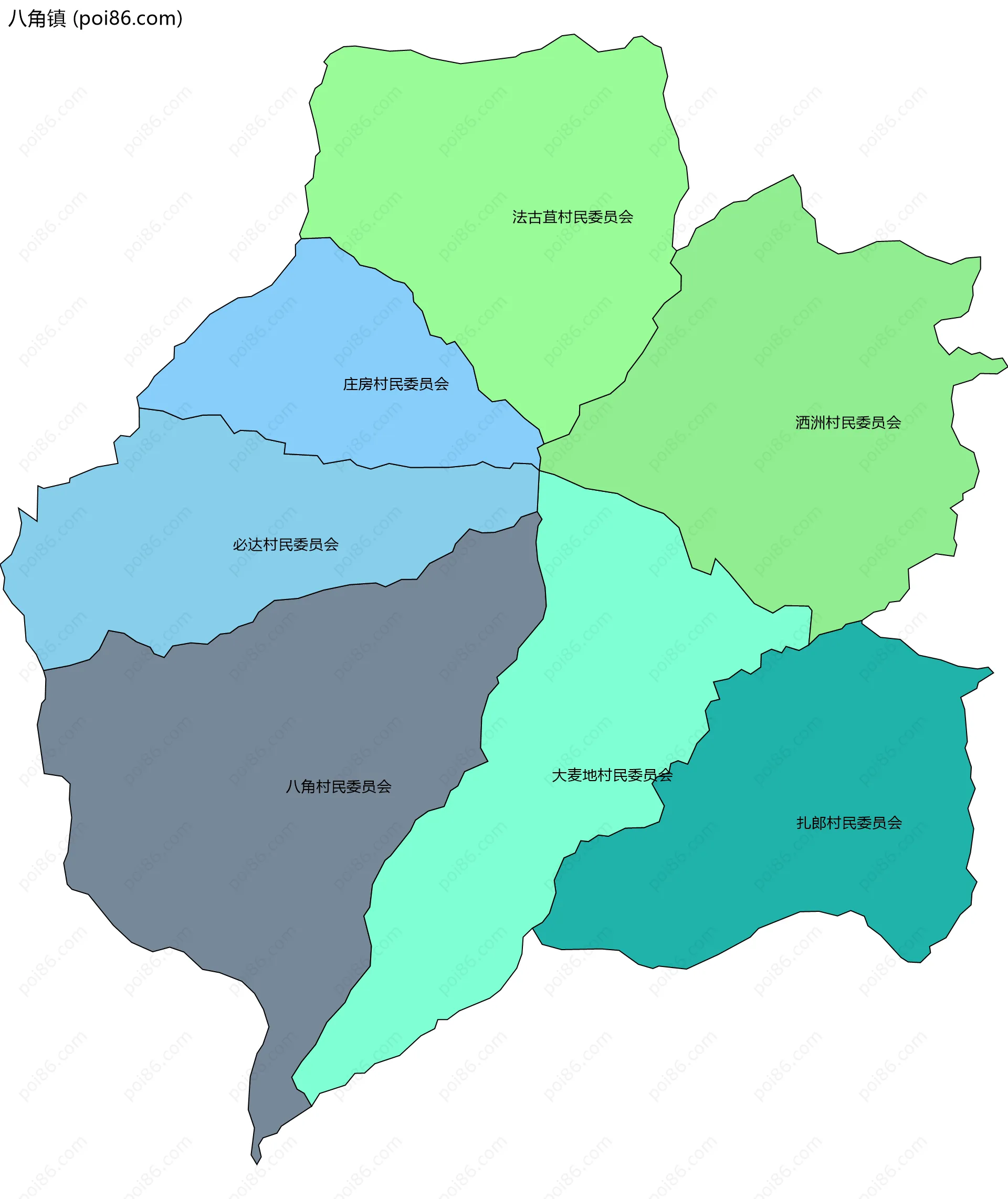 八角镇边界地图(五级行政区划)