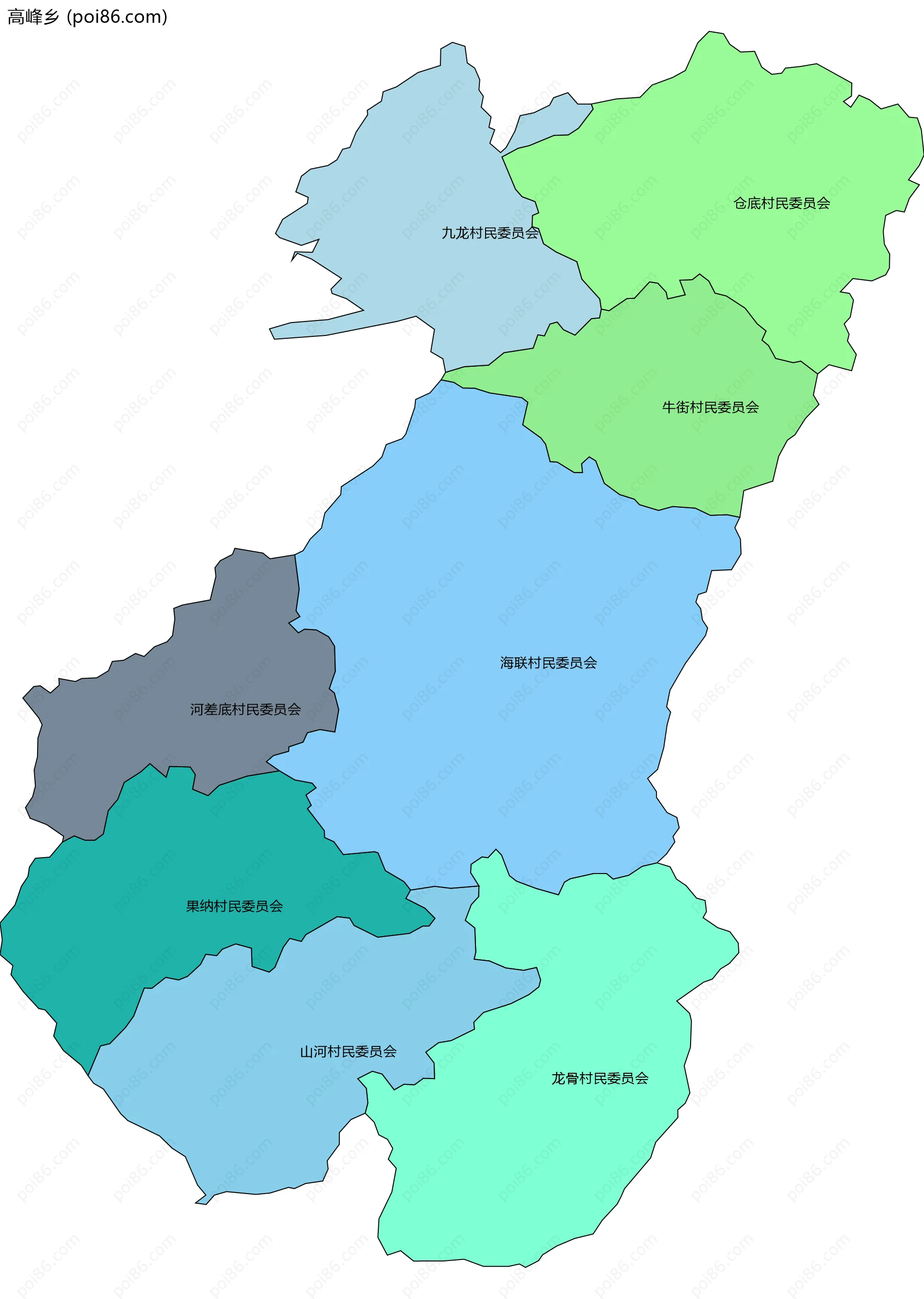 高峰乡边界地图(五级行政区划)