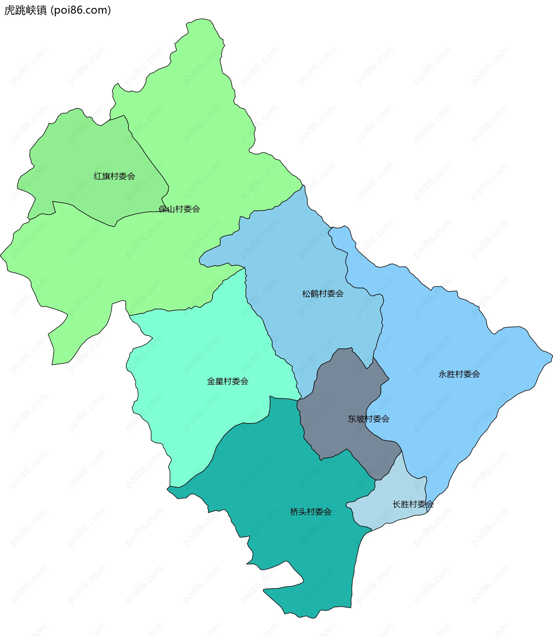 虎跳峡镇边界地图(五级行政区划)