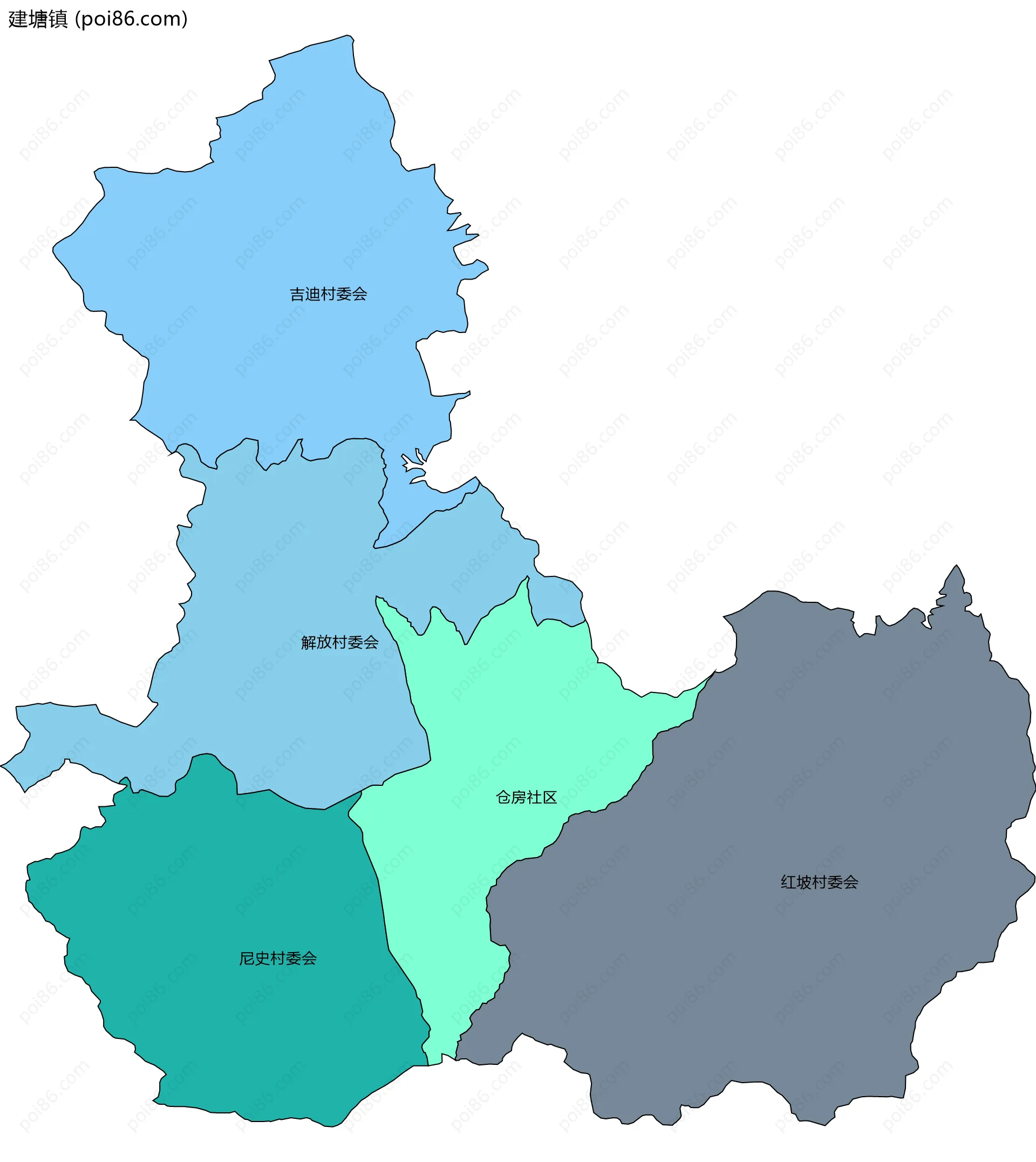 建塘镇边界地图(五级行政区划)