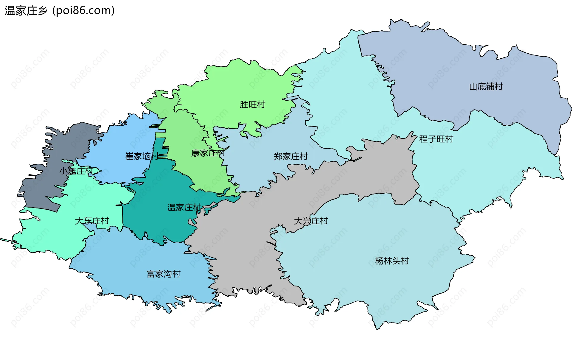 温家庄乡边界地图(五级行政区划)