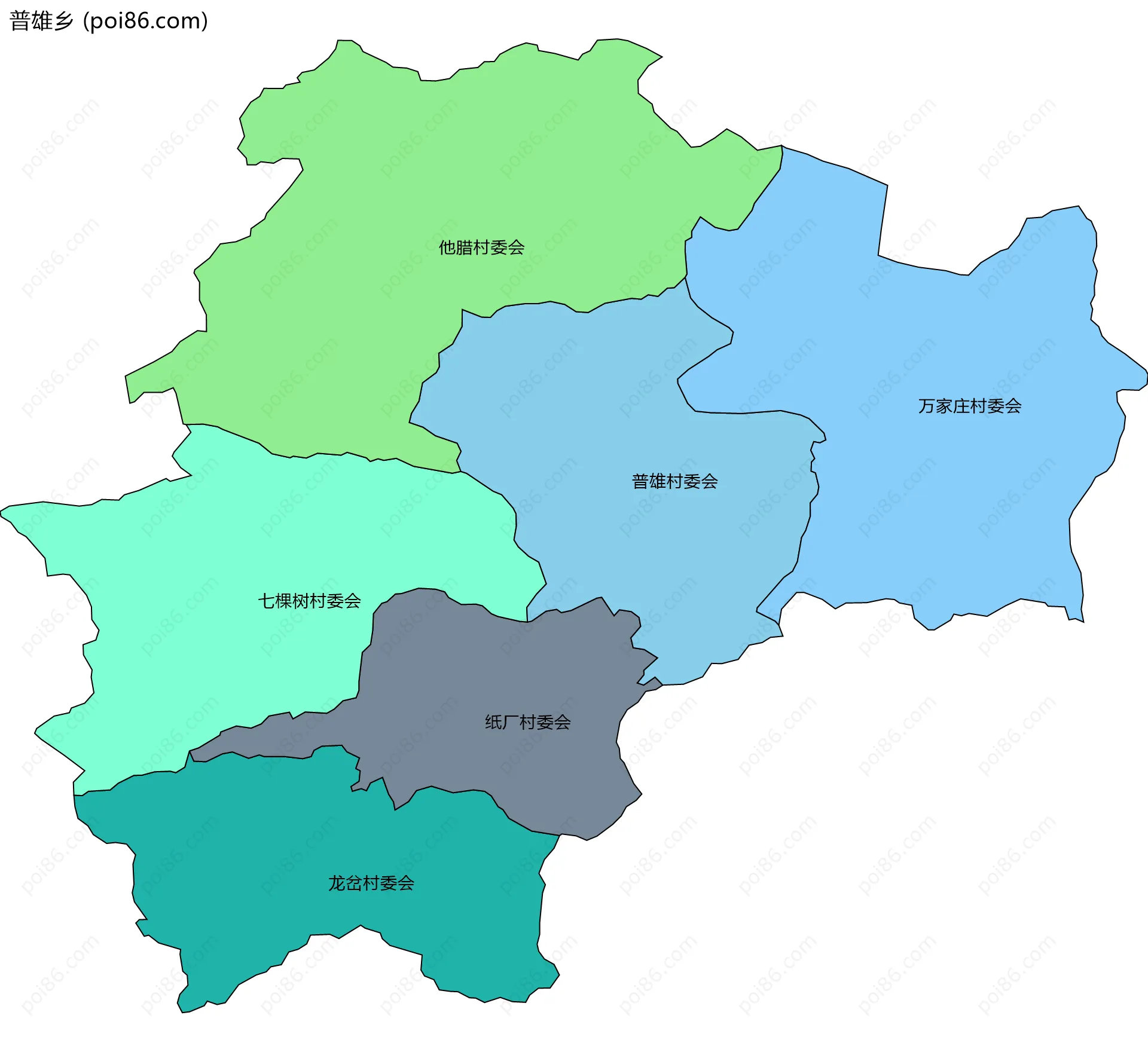 普雄乡边界地图(五级行政区划)