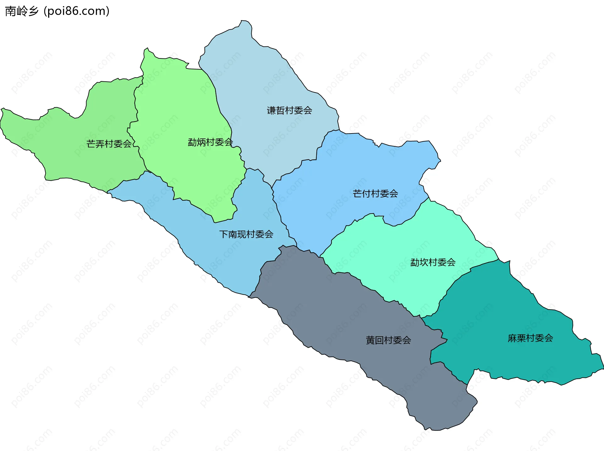 南岭乡边界地图(五级行政区划)