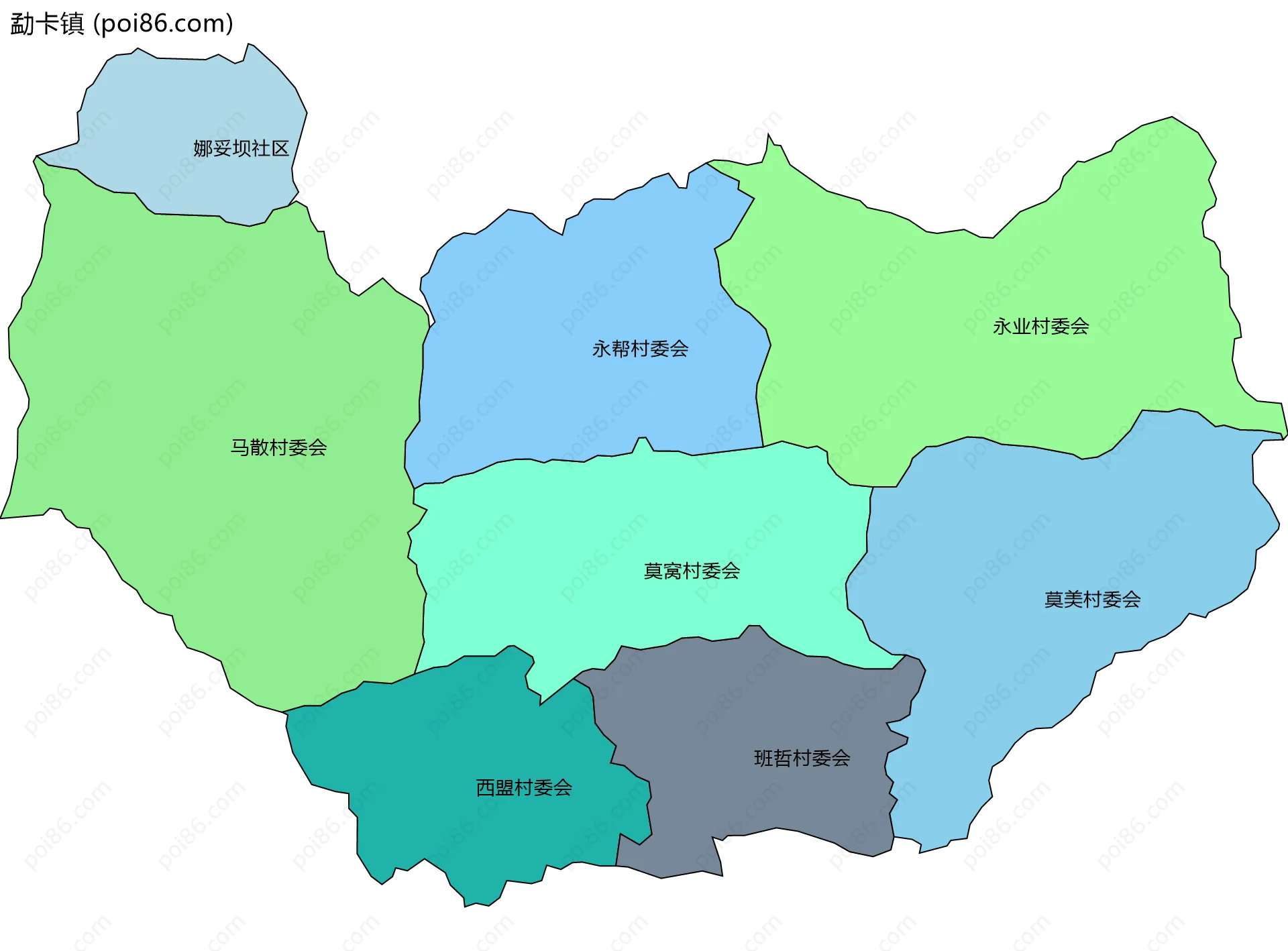 勐卡镇边界地图(五级行政区划)