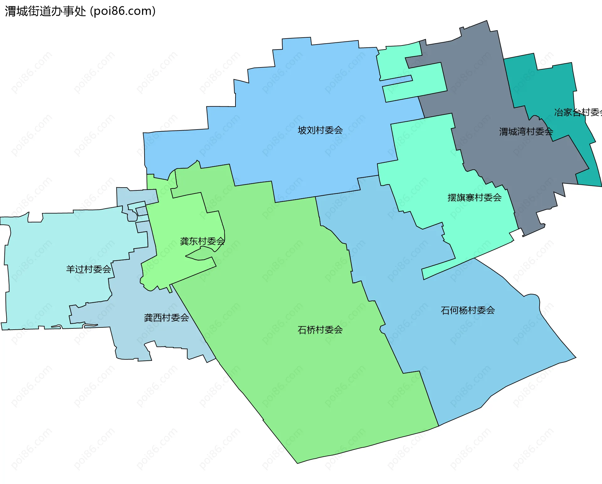 渭城街道办事处边界地图(五级行政区划)