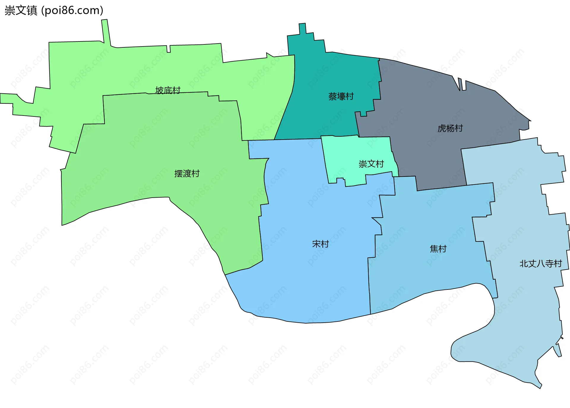 崇文镇边界地图(五级行政区划)